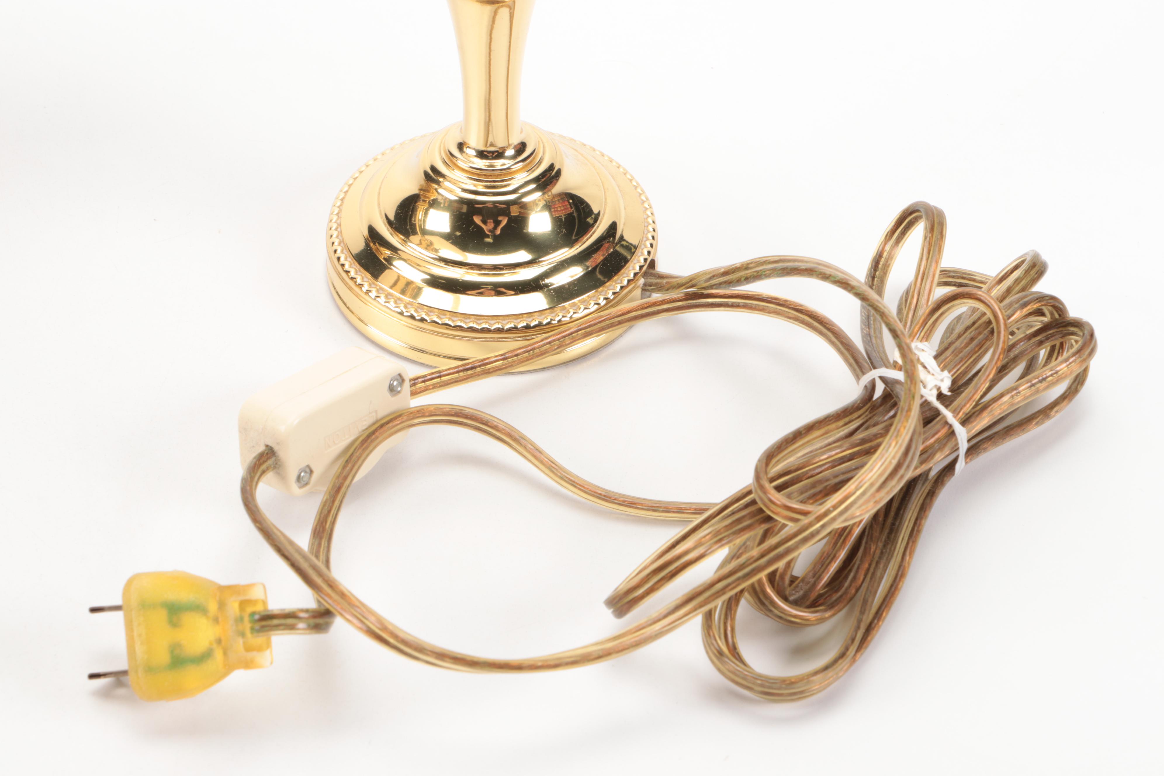 Lacquered Brass Table and Accent Lamps with Silk and Embroidered Shades