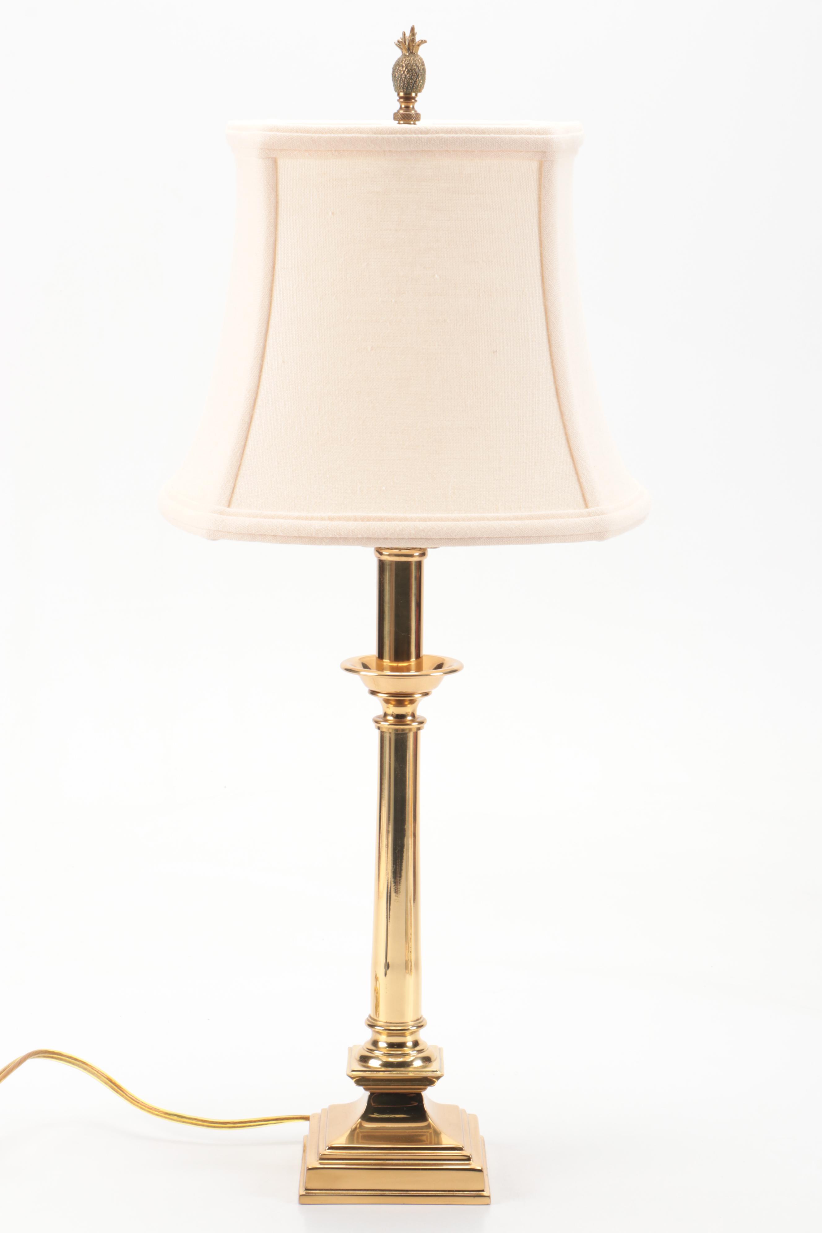 Lacquered Brass Table and Accent Lamps with Silk and Embroidered Shades