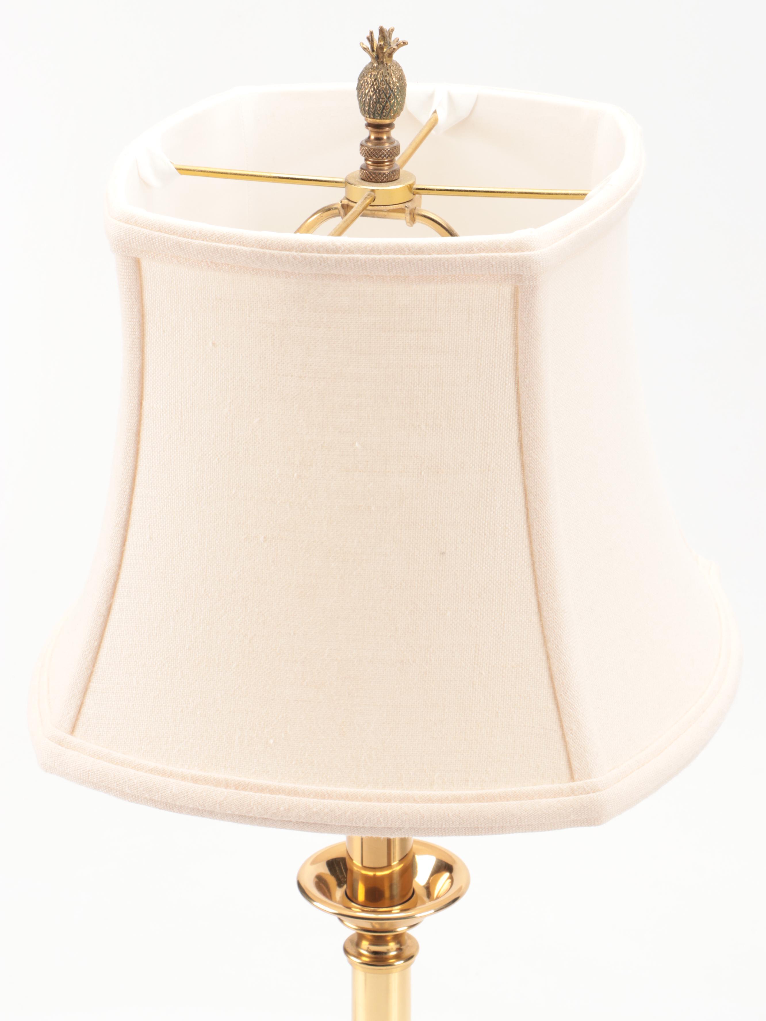 Lacquered Brass Table and Accent Lamps with Silk and Embroidered Shades