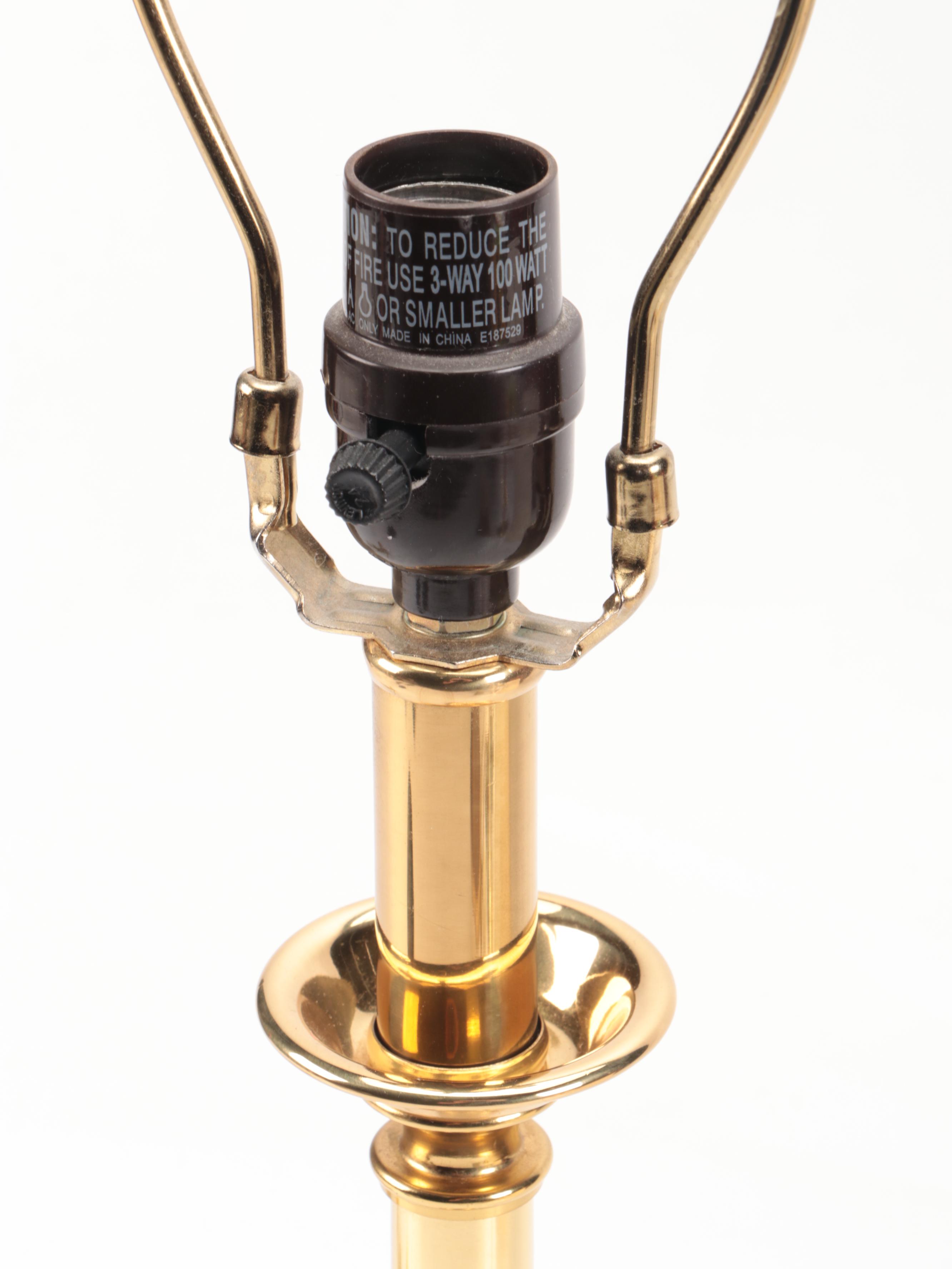 Lacquered Brass Table and Accent Lamps with Silk and Embroidered Shades