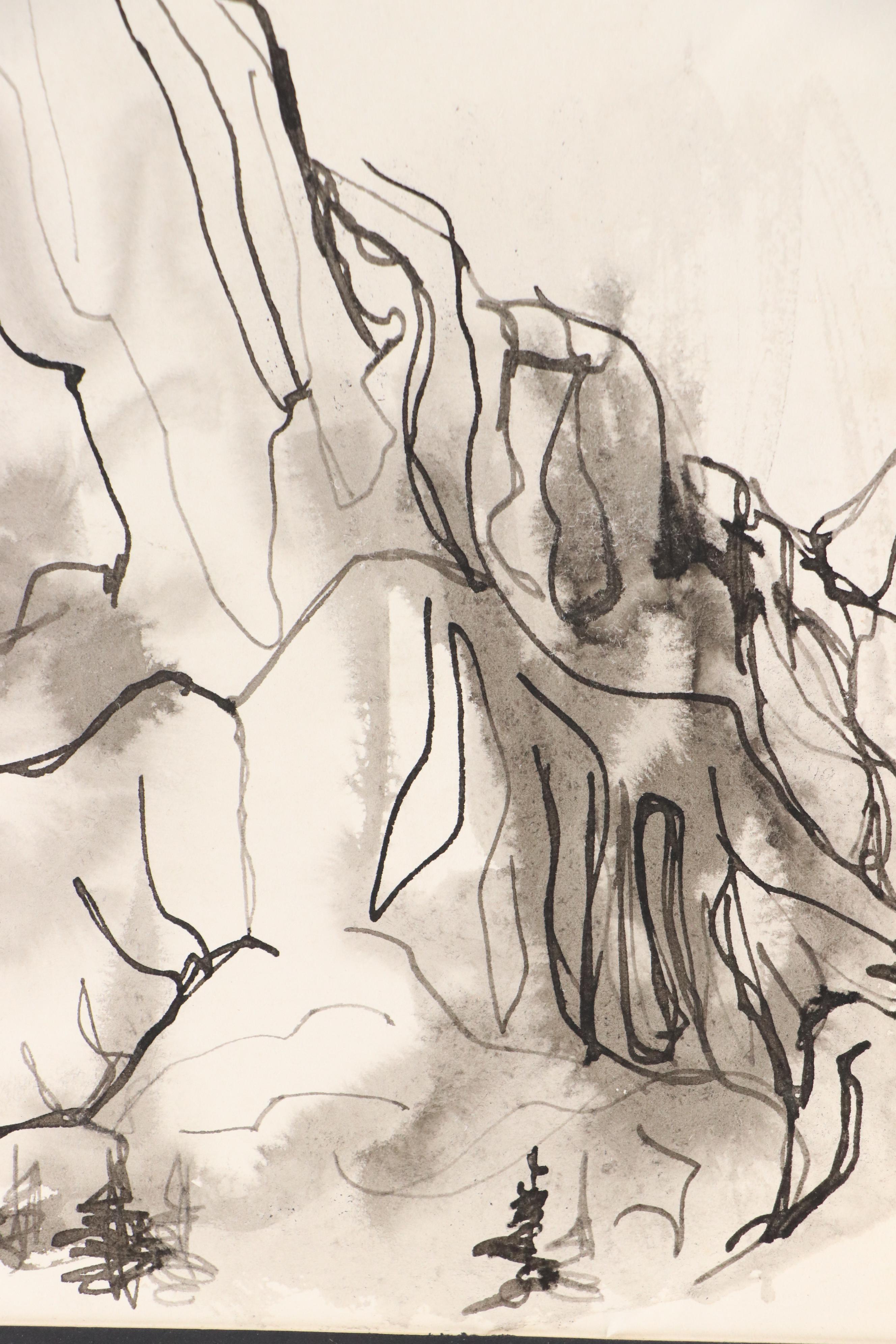 Leonard Maurer Modern Figural Ink Wash Painting, 1960