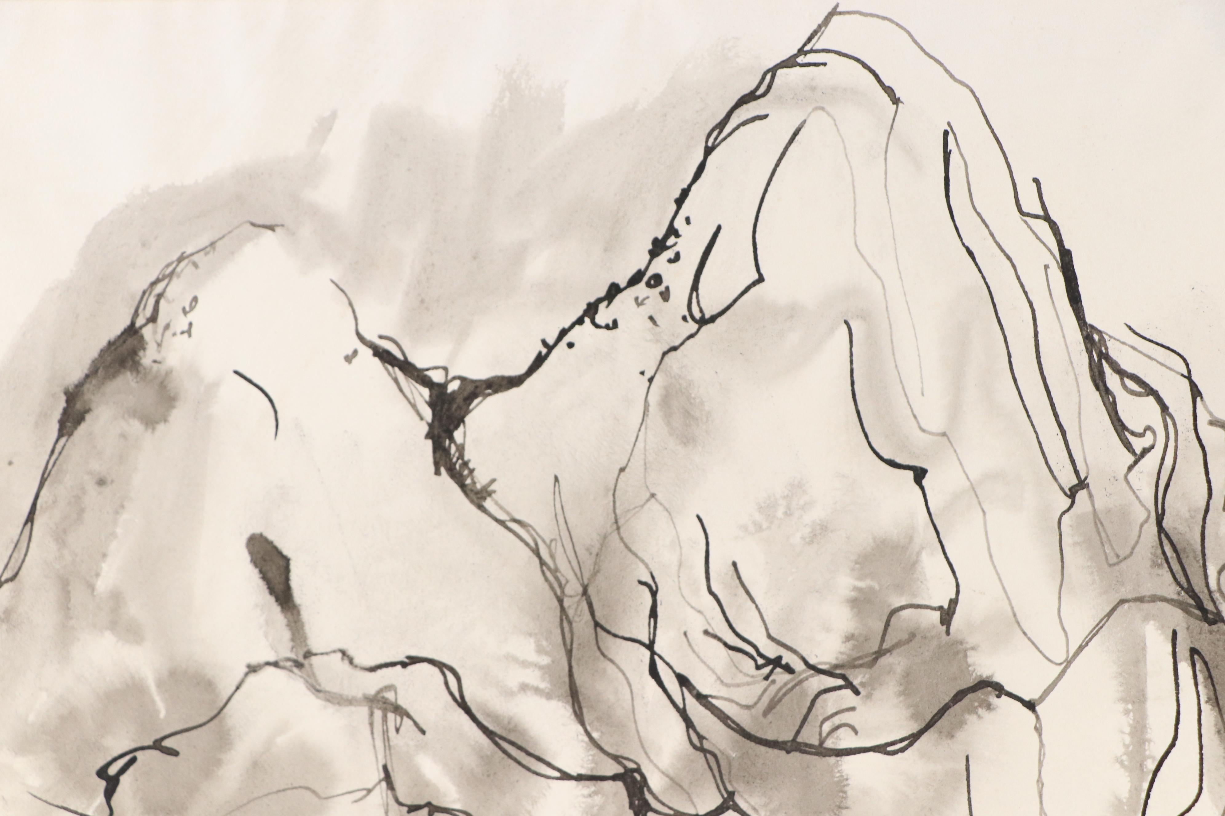 Leonard Maurer Modern Figural Ink Wash Painting, 1960