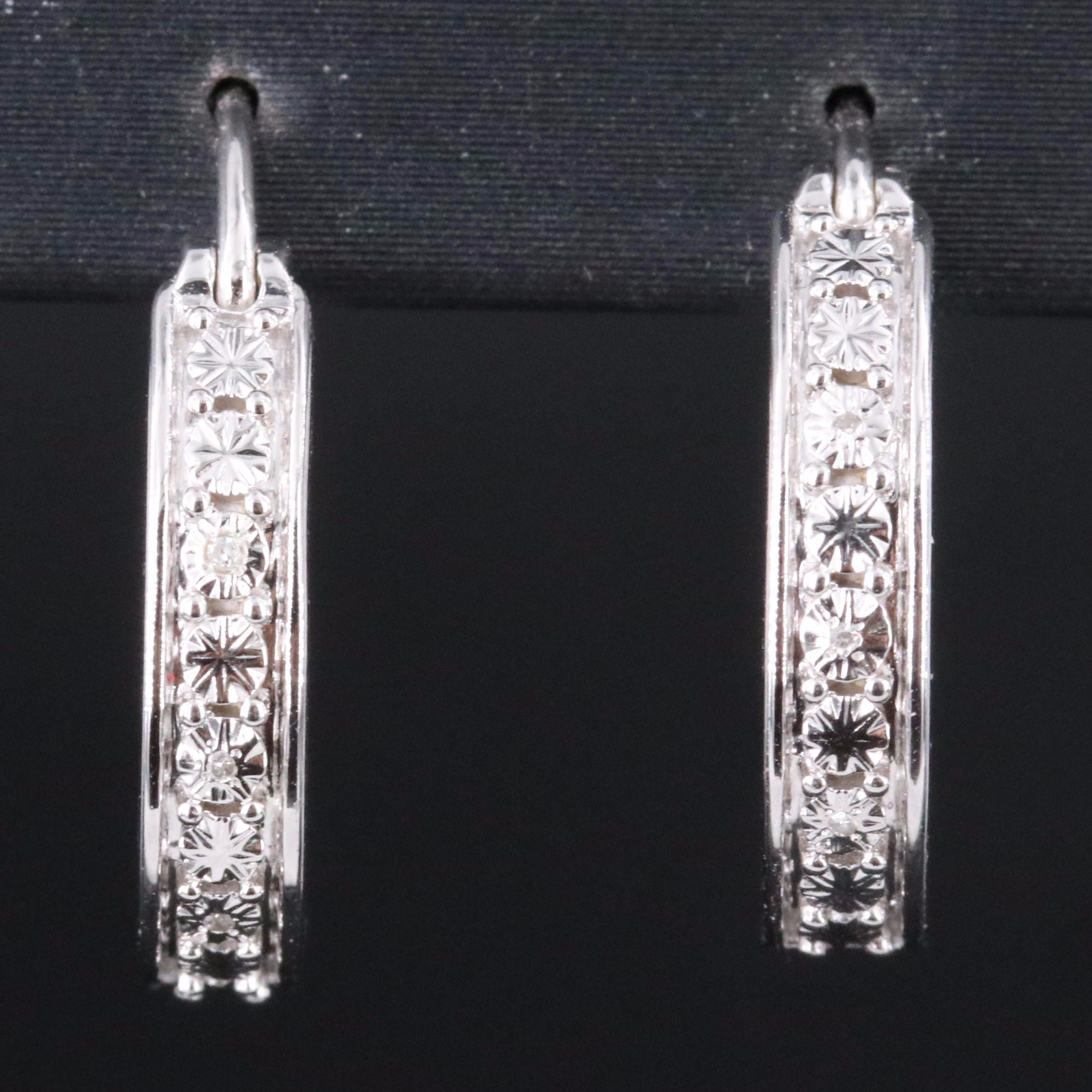 Sterling Diamond Hoop Earrings