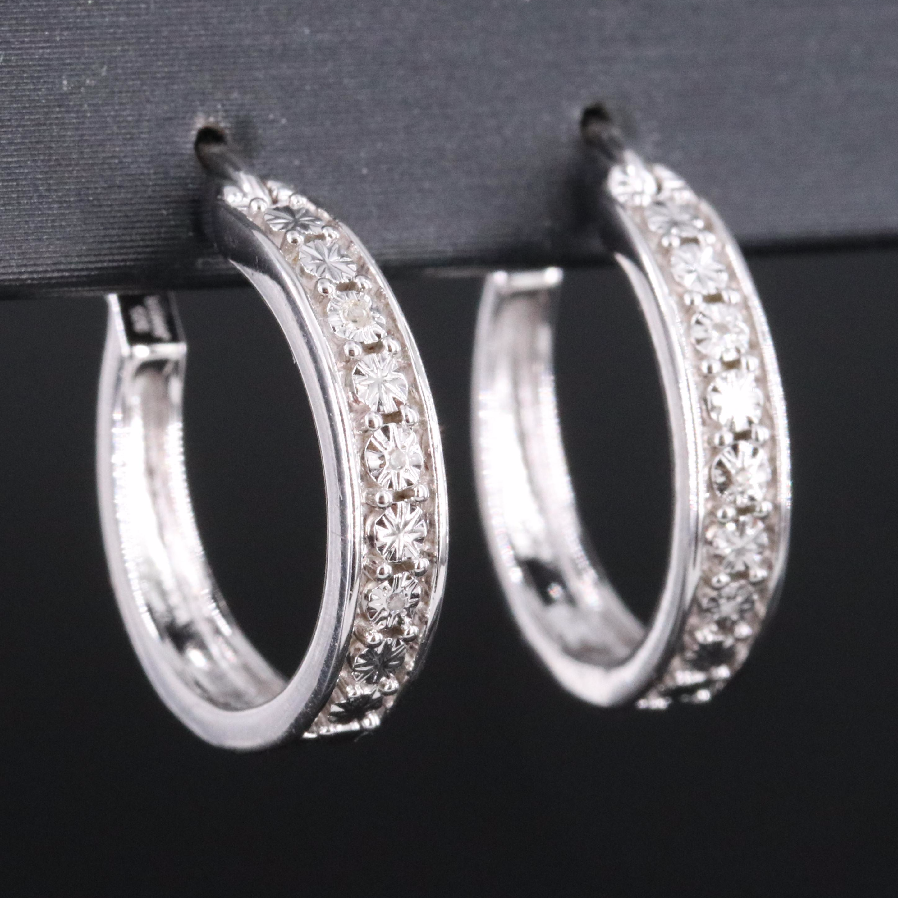 Sterling Diamond Hoop Earrings