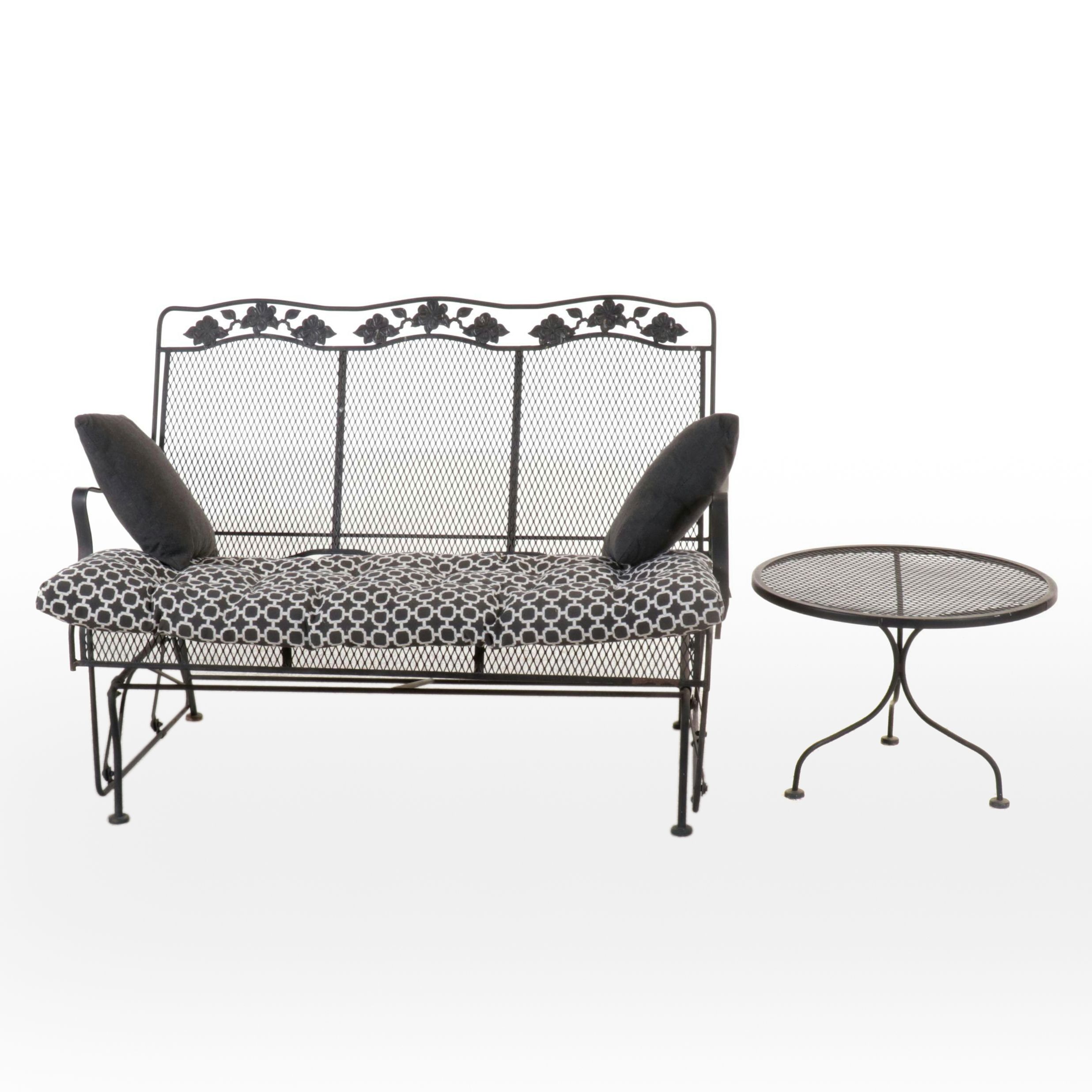Wrought Iron Patio Glider and End Table, Late 20th Century