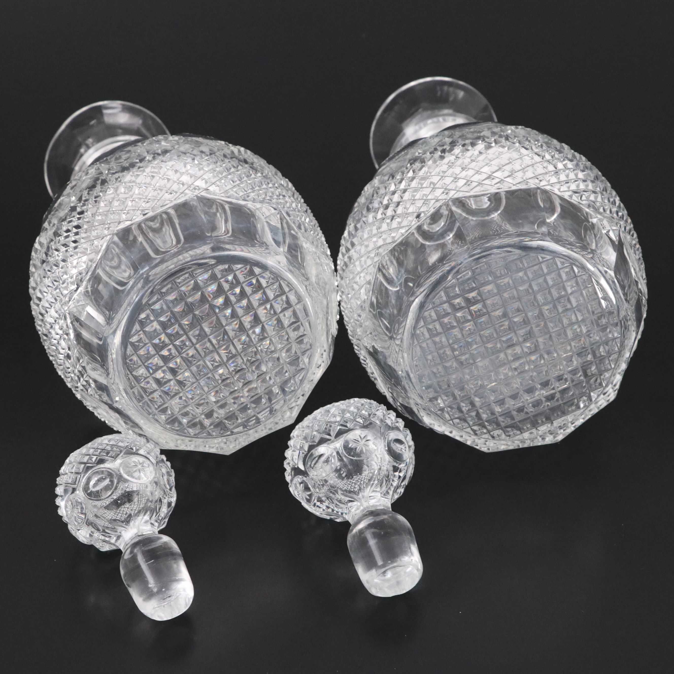Georgian Style Cut Crystal Ring Neck Decanters with Stoppers, 20th Century
