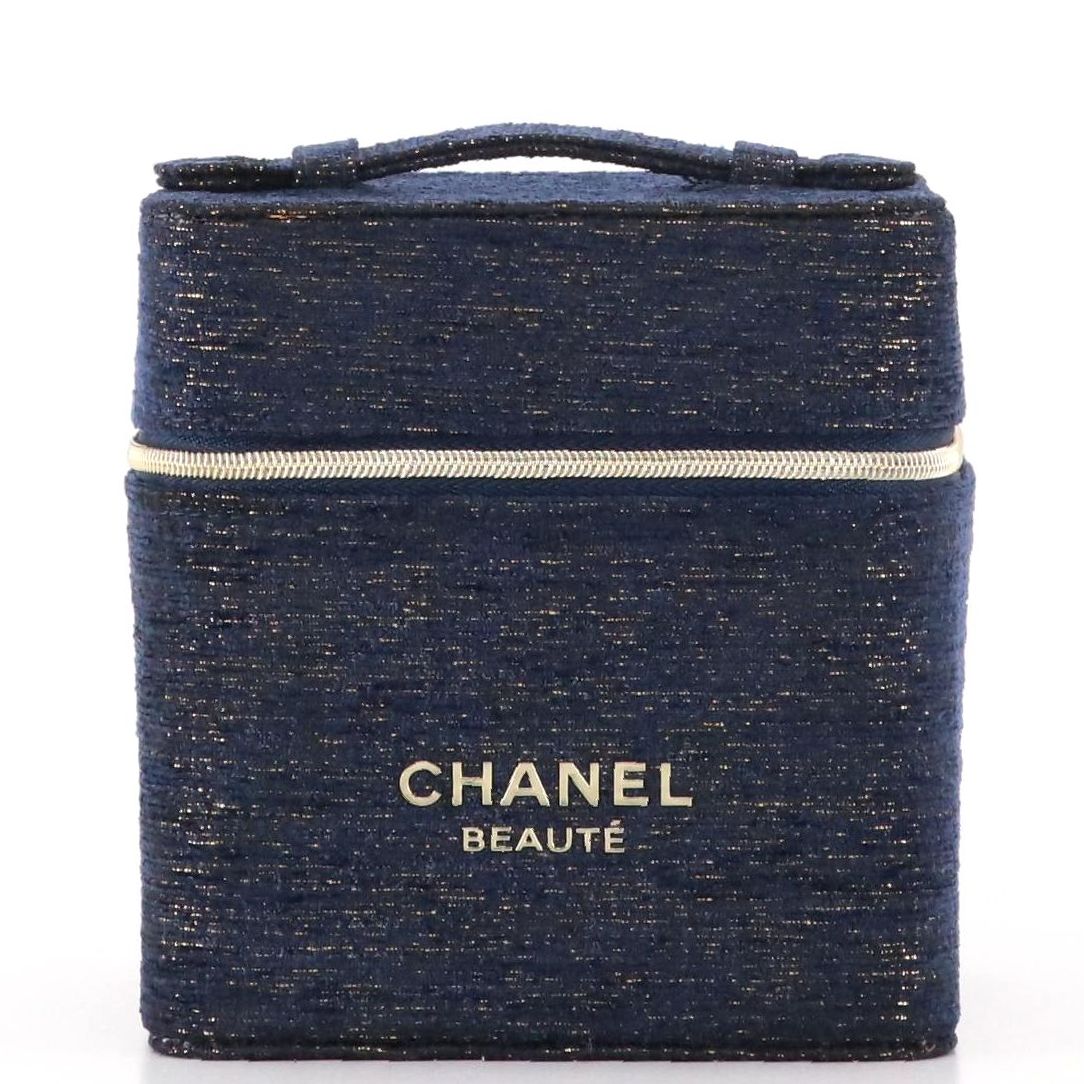 Chanel Beauté Promotional Zip Top Cube Case in Metallic Fleck Textile with Box