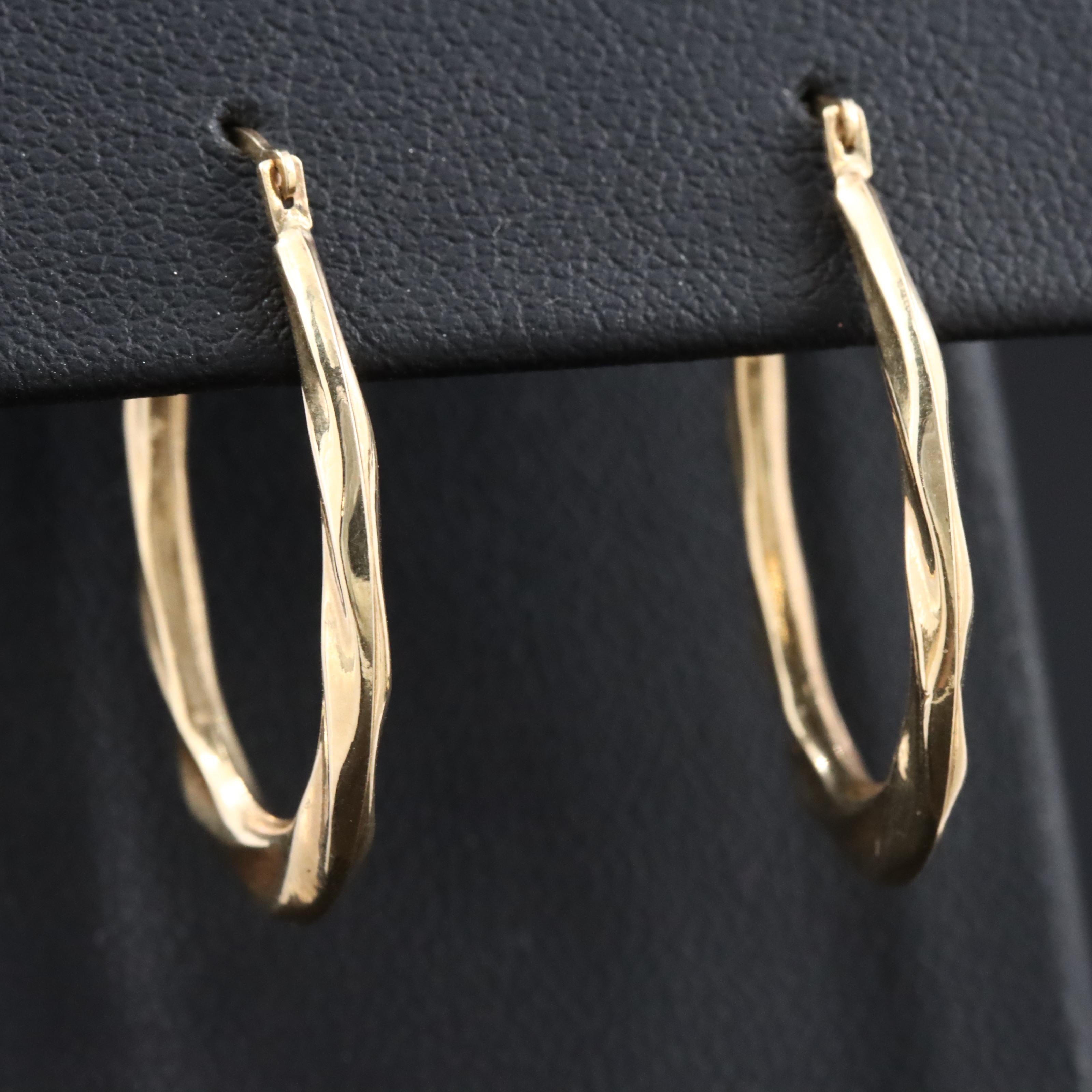 14K Elongated Twist Hoops