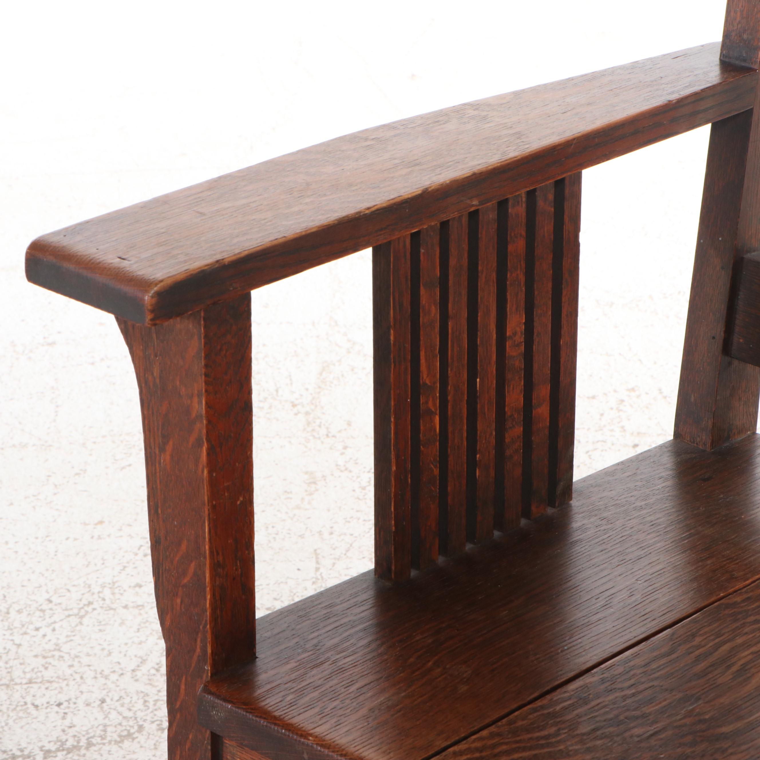 Arts & Crafts Style Oak Mission Armchair with Leather Upholstered Ottoman