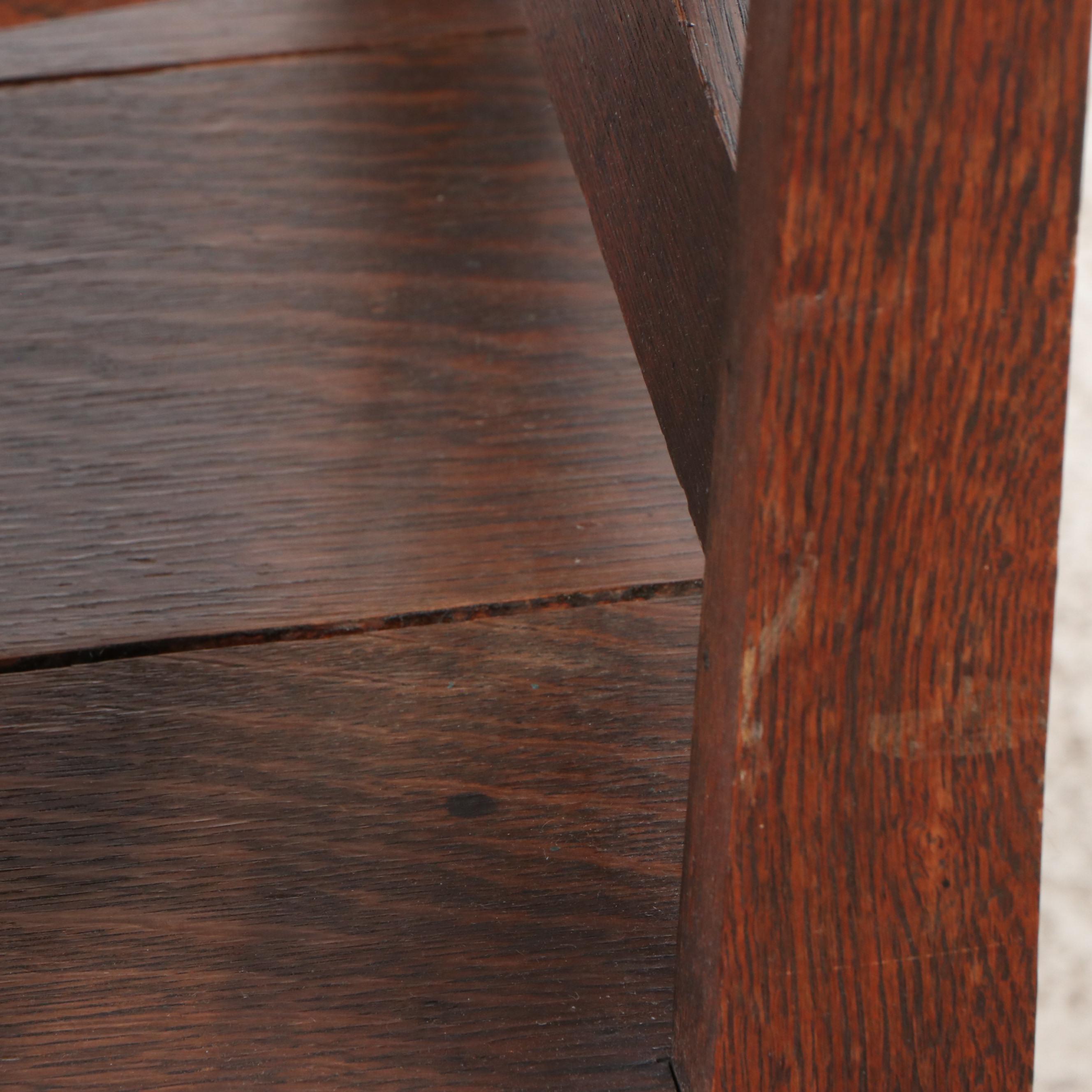 Arts & Crafts Style Oak Mission Armchair with Leather Upholstered Ottoman