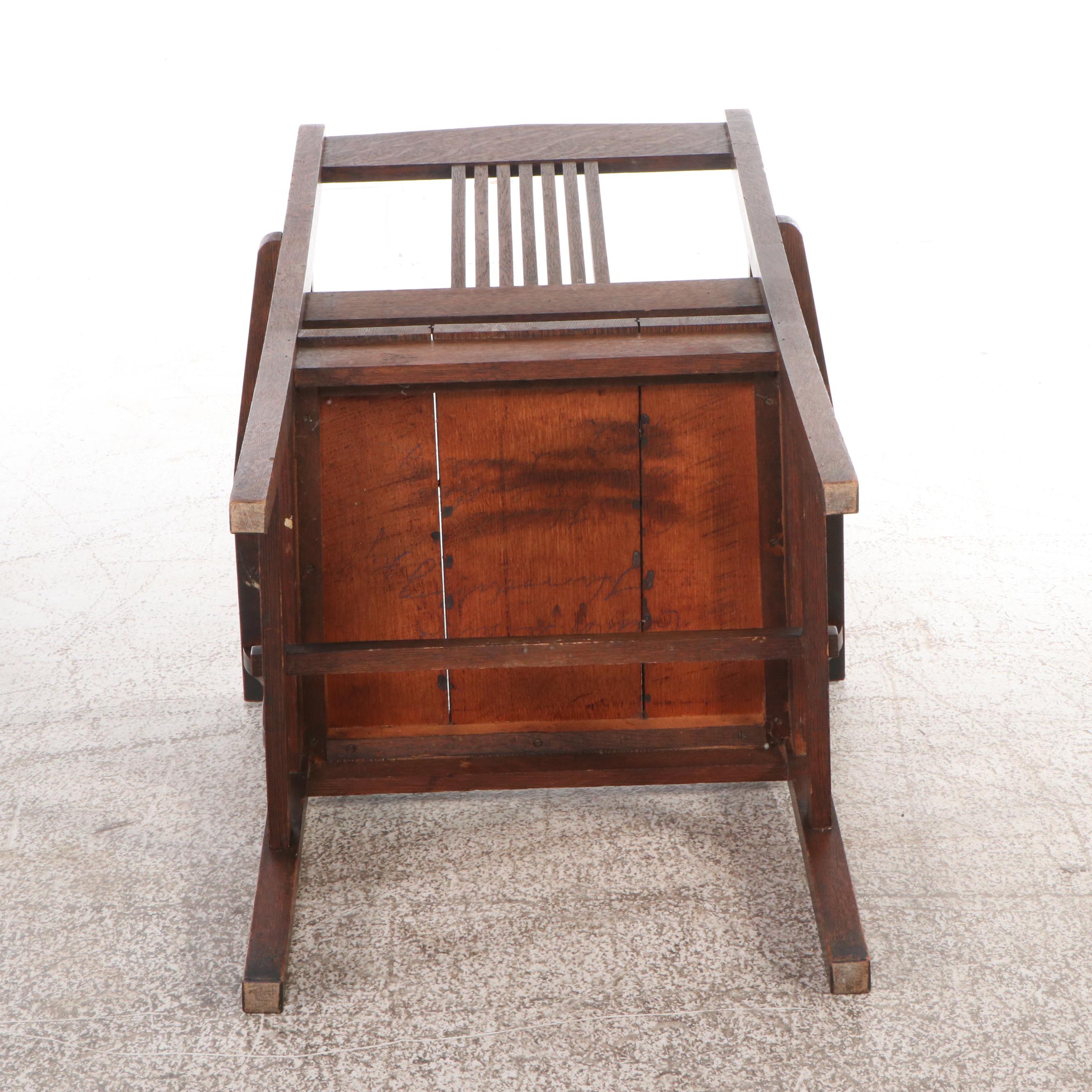 Arts & Crafts Style Oak Mission Armchair with Leather Upholstered Ottoman