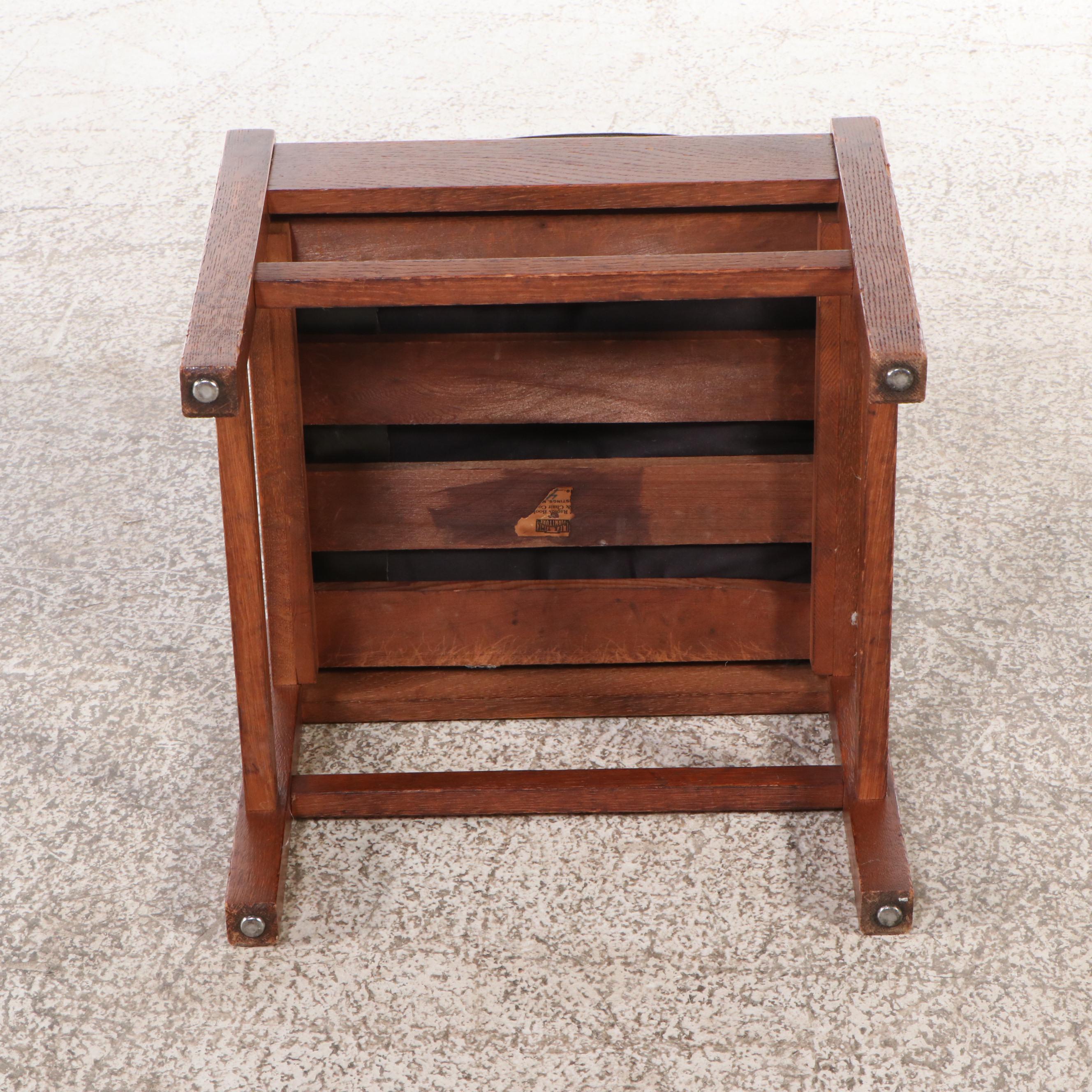 Arts & Crafts Style Oak Mission Armchair with Leather Upholstered Ottoman