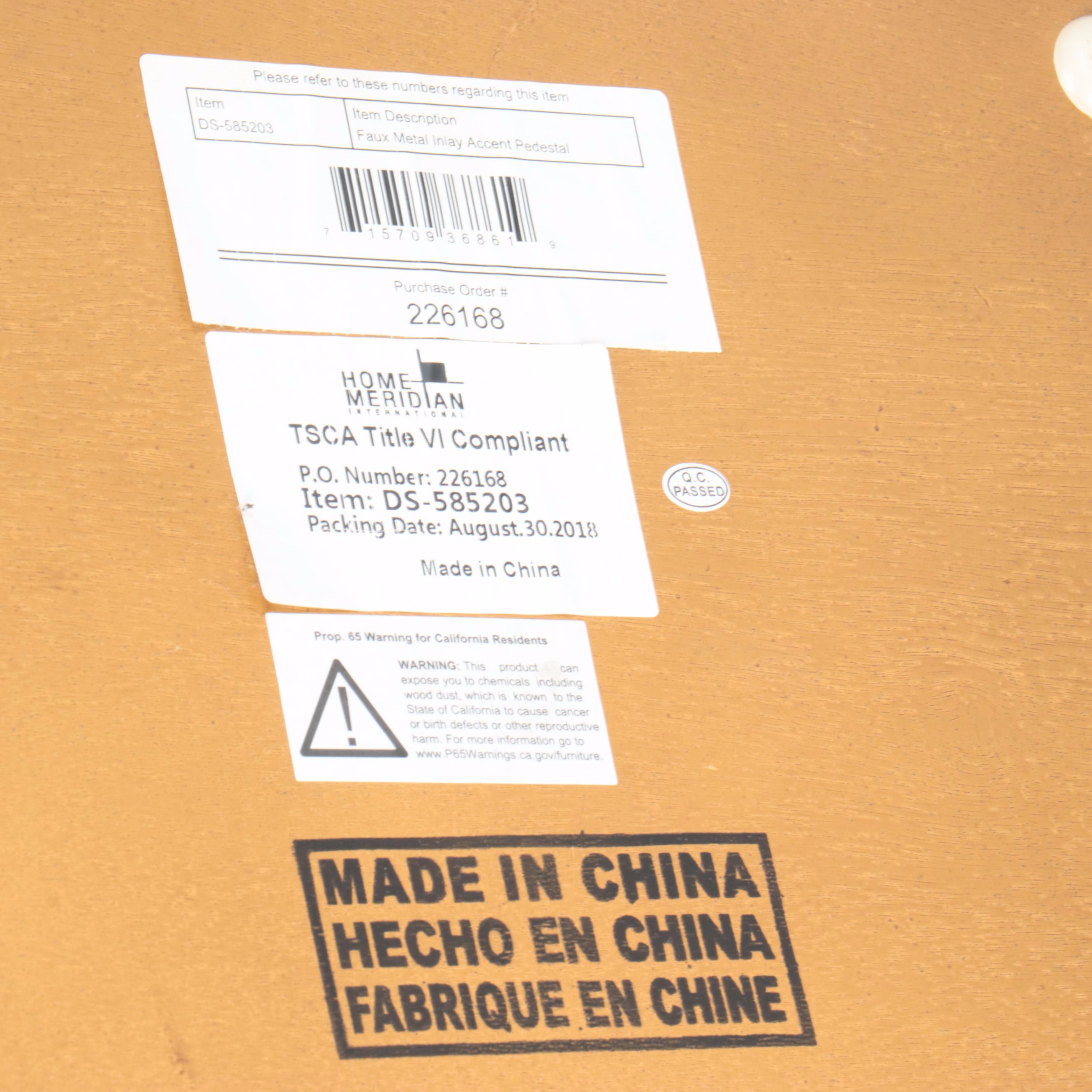 Home Meridian Faux Metal Inlay Accent Pedestal, 2018