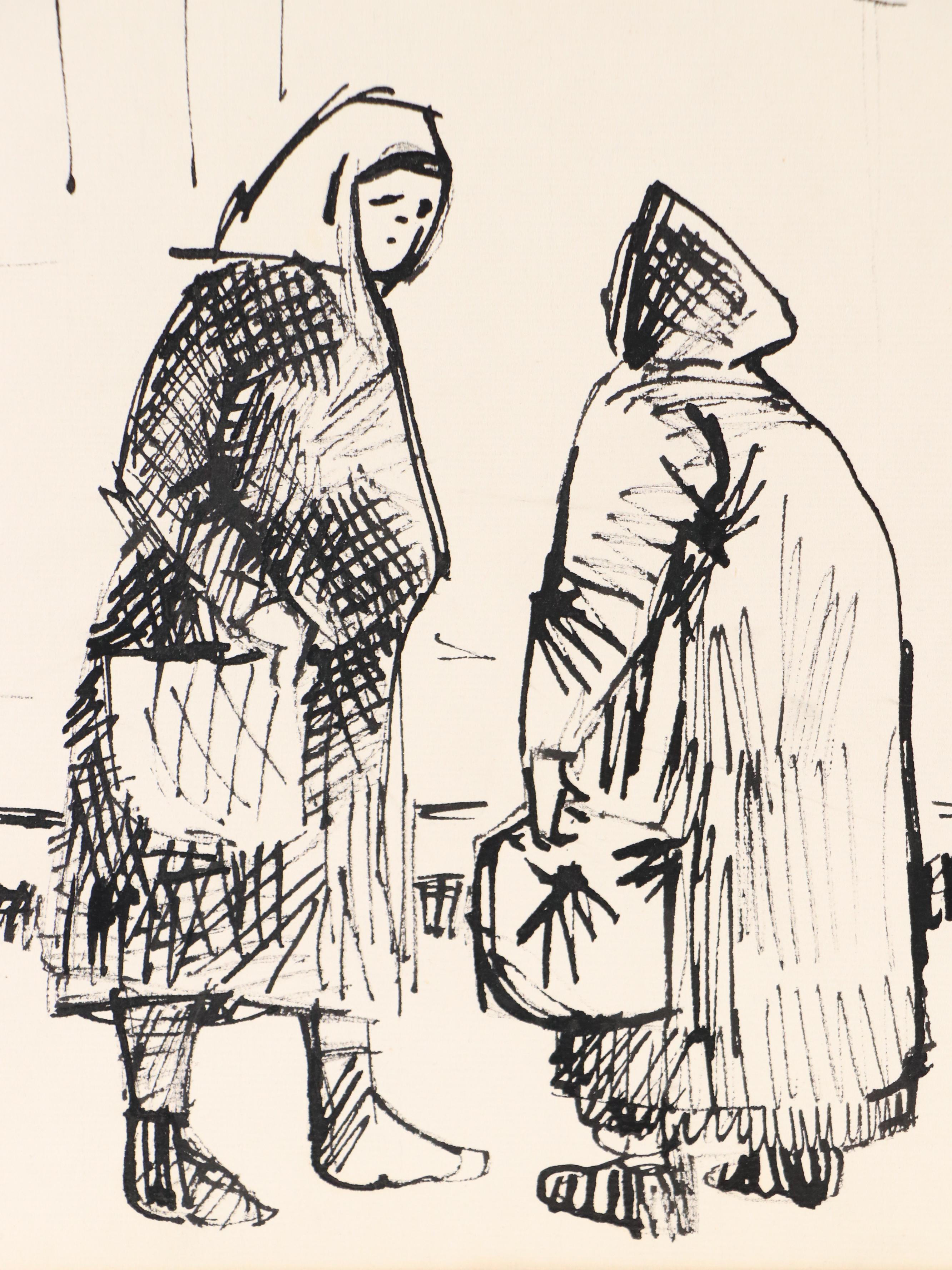 Leonard Maurer Modern Figural Ink Drawing, 1955