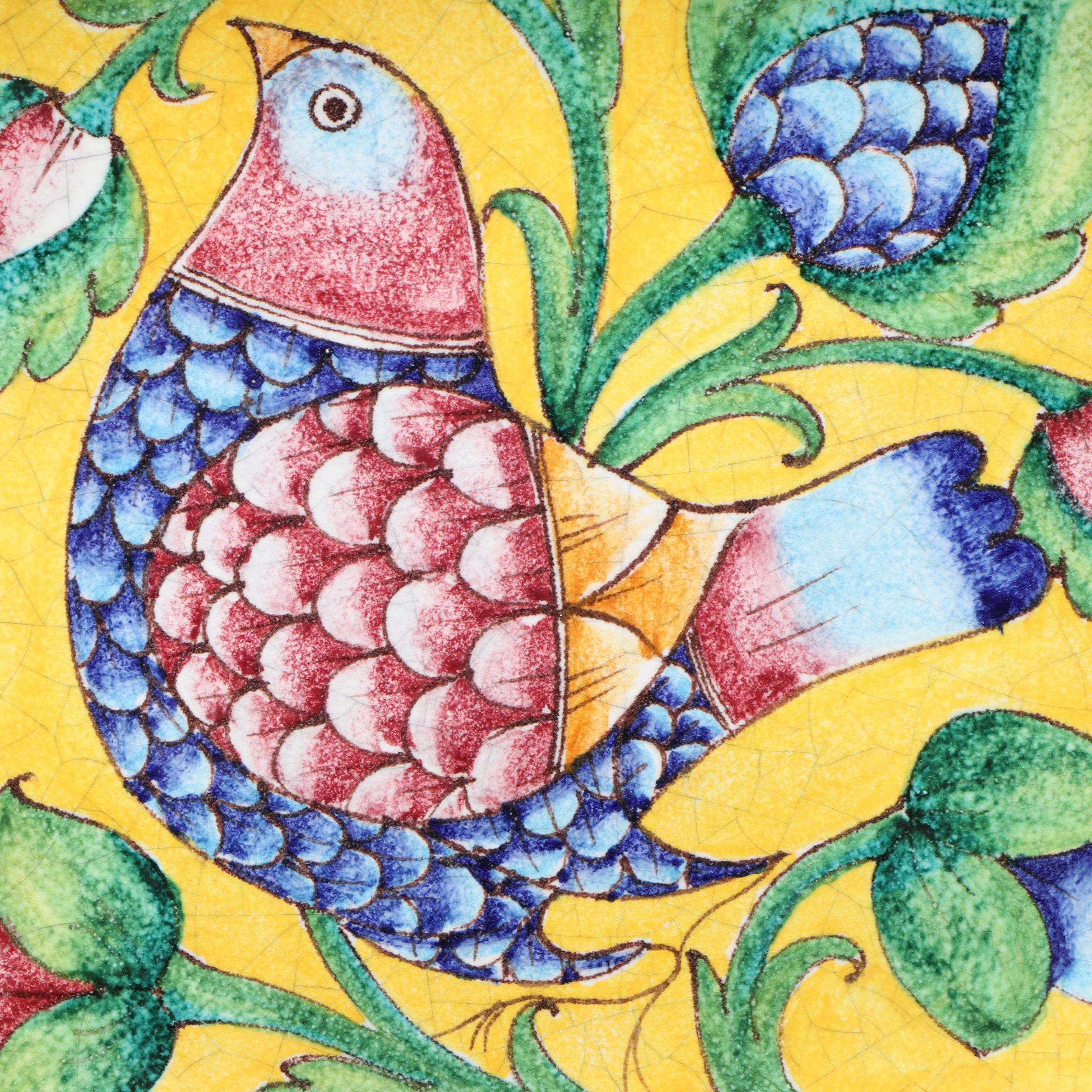 Italian Pottery Hand-Painted Ceramic Bird Plates