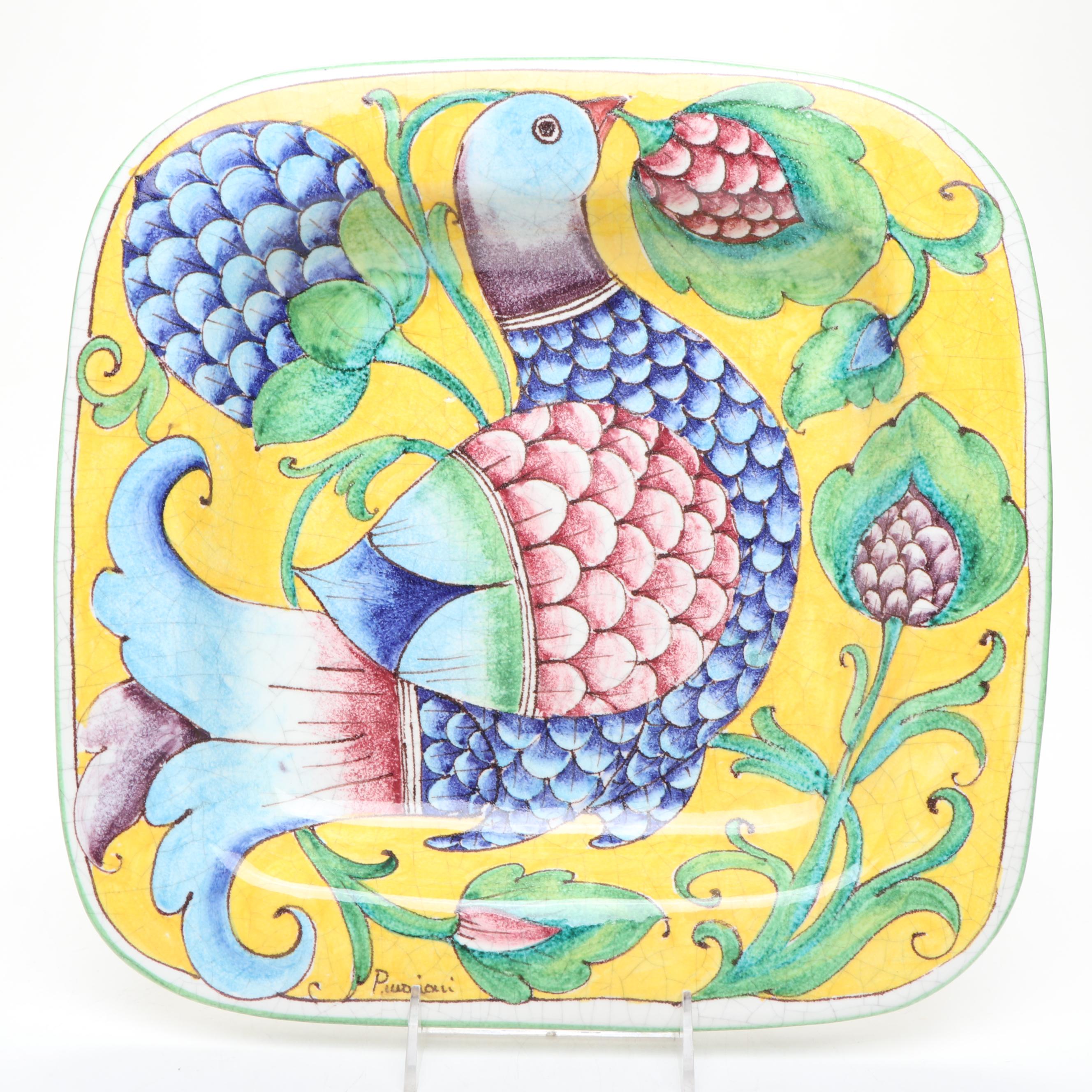 Italian Pottery Hand-Painted Ceramic Bird Plates