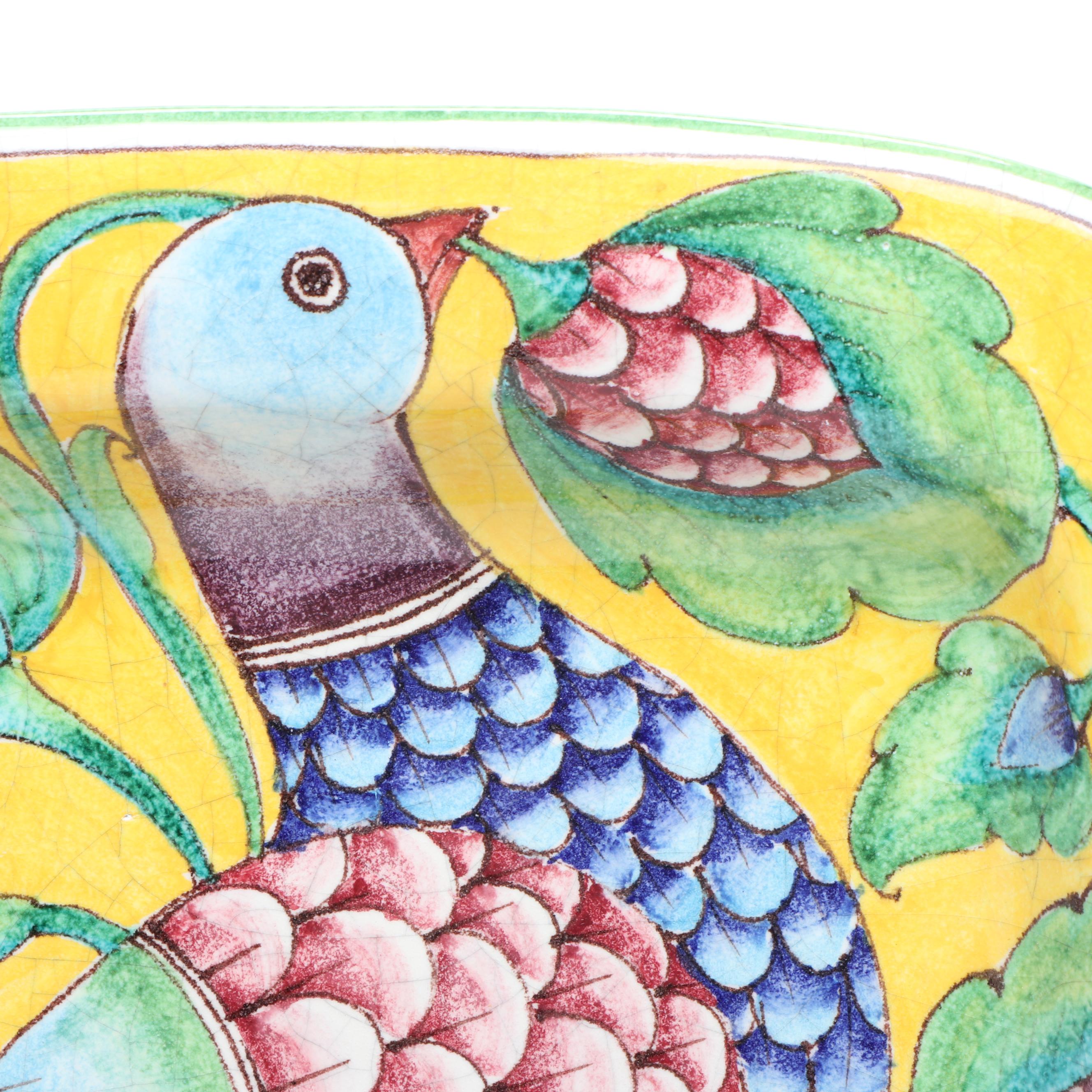 Italian Pottery Hand-Painted Ceramic Bird Plates