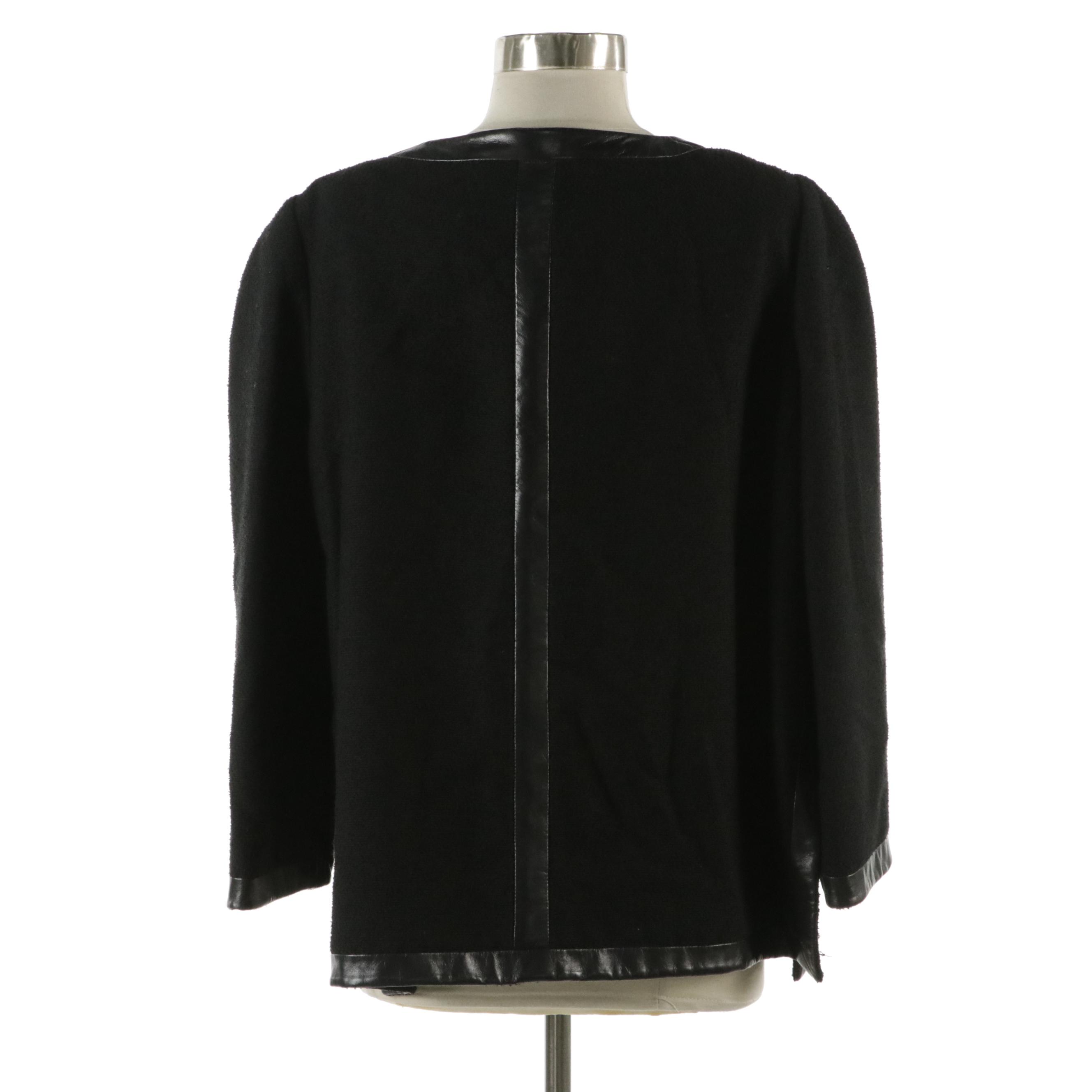 Chanel Black Wool Blend Jacket with Lambskin Leather Trim