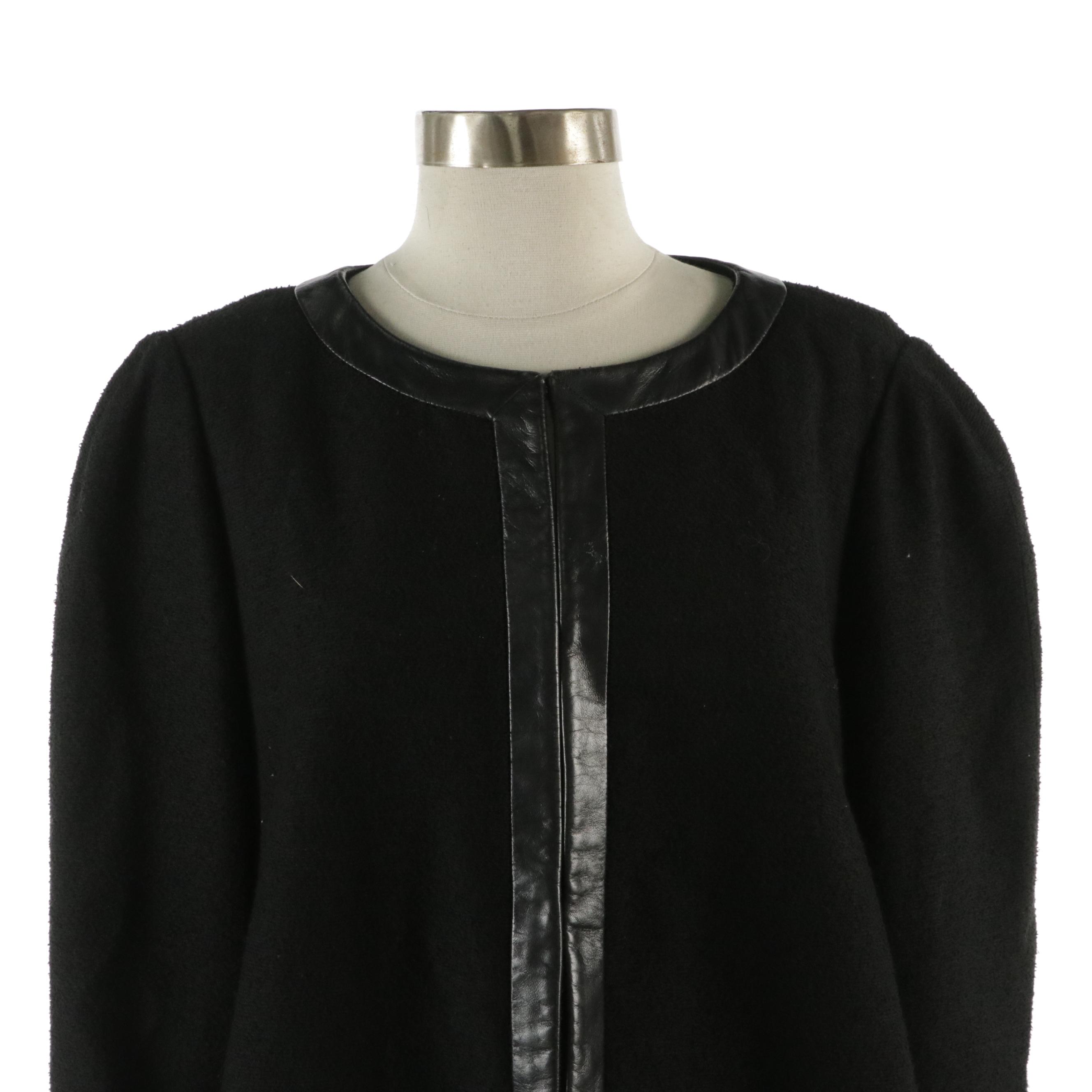 Chanel Black Wool Blend Jacket with Lambskin Leather Trim