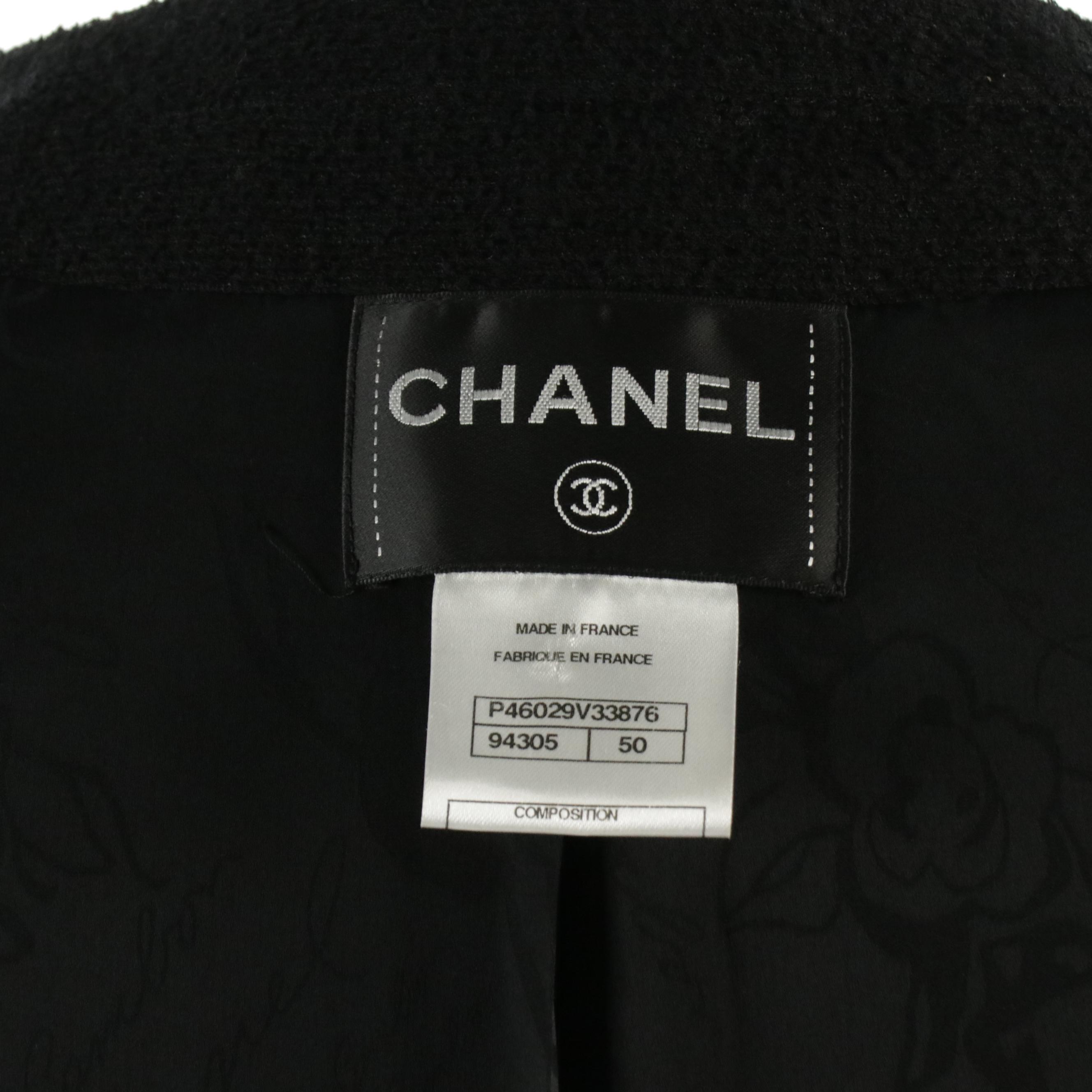 Chanel Black Wool Blend Jacket with Lambskin Leather Trim