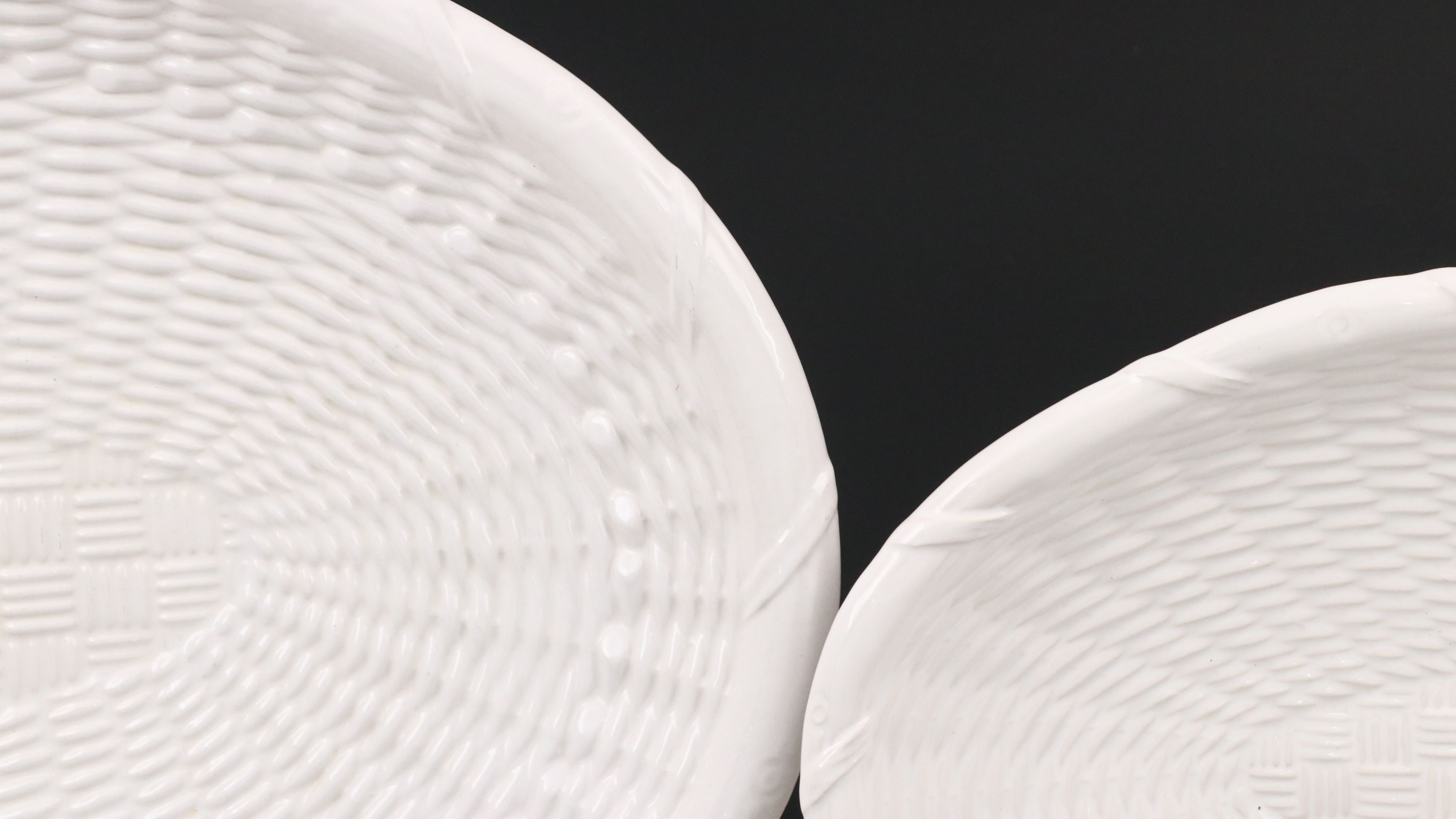 Neuwirth White Glaze Ceramic Plates and Trays with Rubel Candlesticks