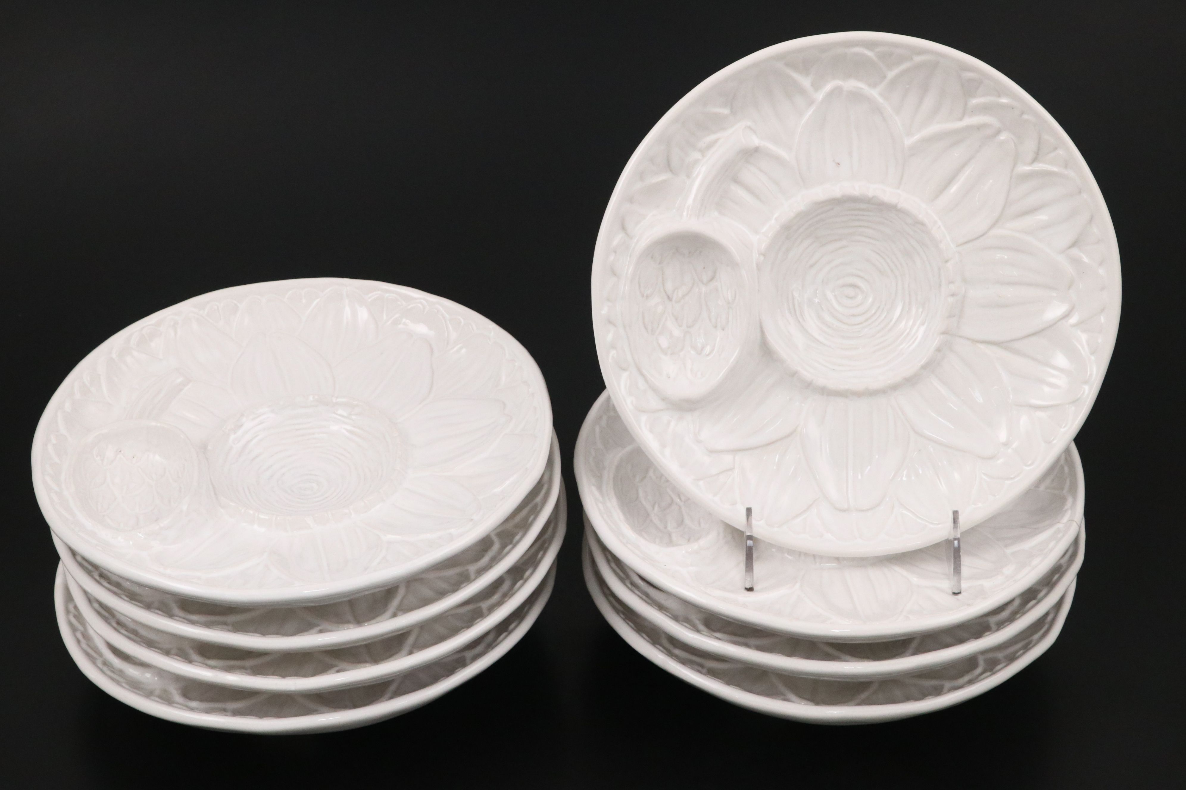 Neuwirth White Glaze Ceramic Plates and Trays with Rubel Candlesticks