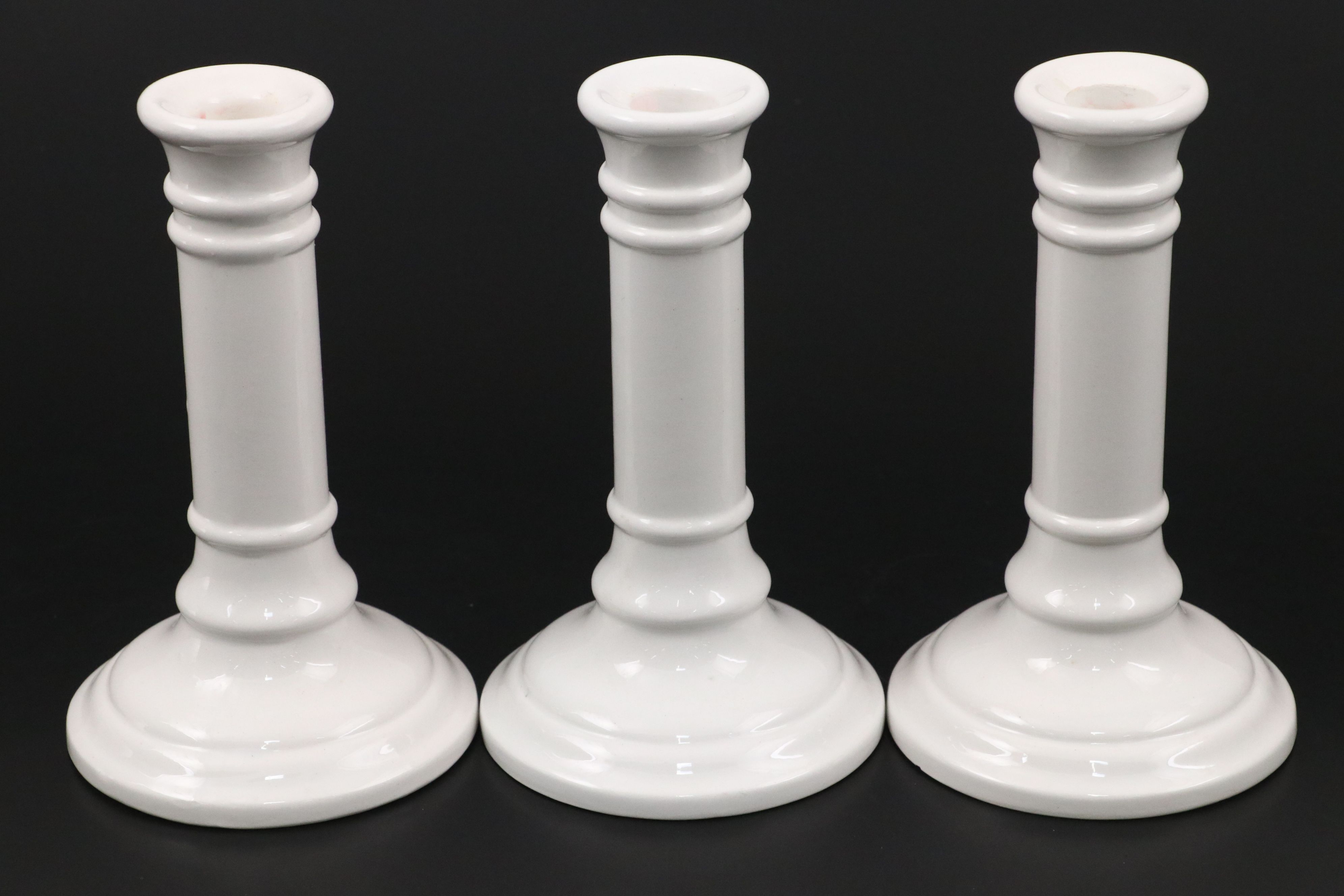 Neuwirth White Glaze Ceramic Plates and Trays with Rubel Candlesticks