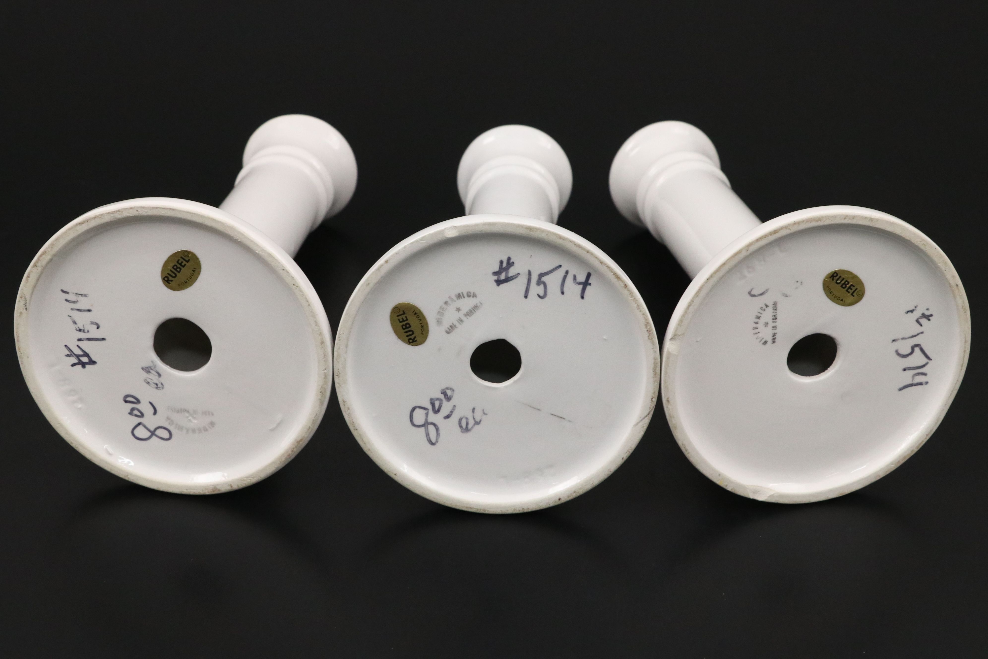 Neuwirth White Glaze Ceramic Plates and Trays with Rubel Candlesticks