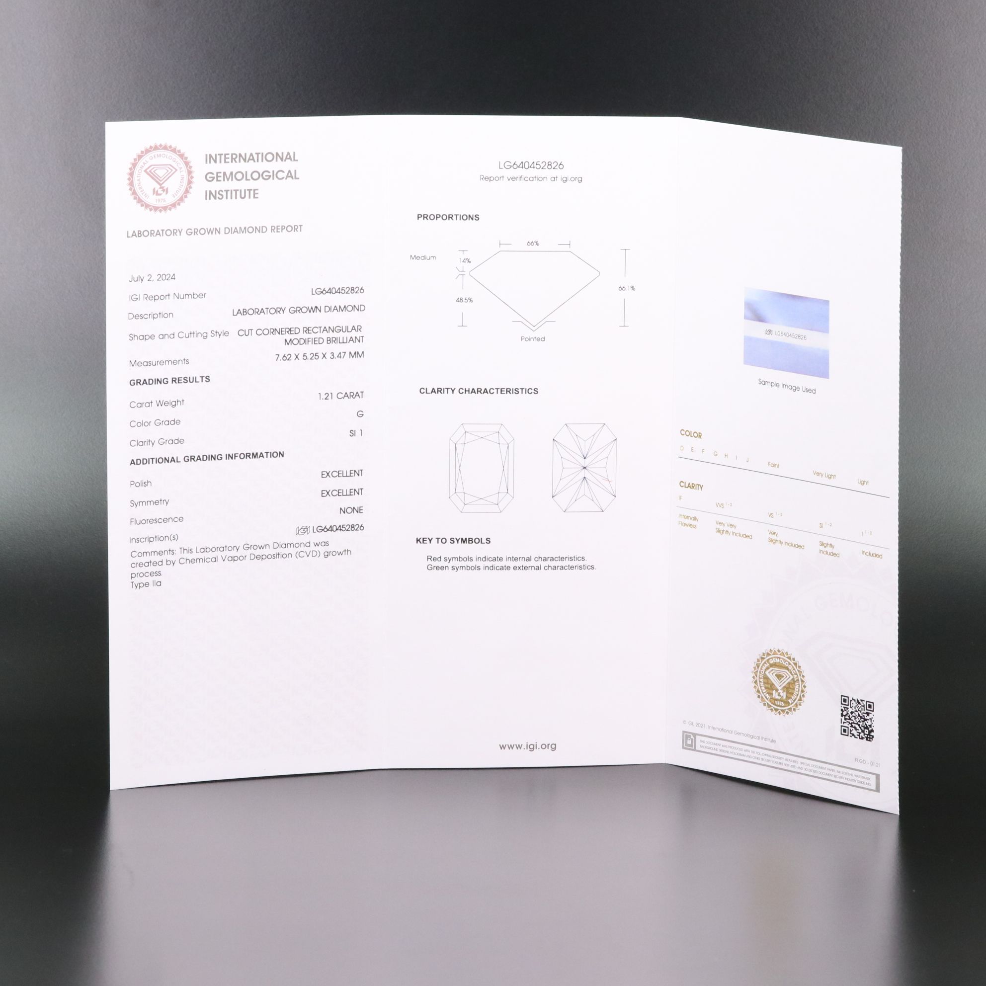 Loose 1.21 CT Lab Grown Diamond with IGI Report