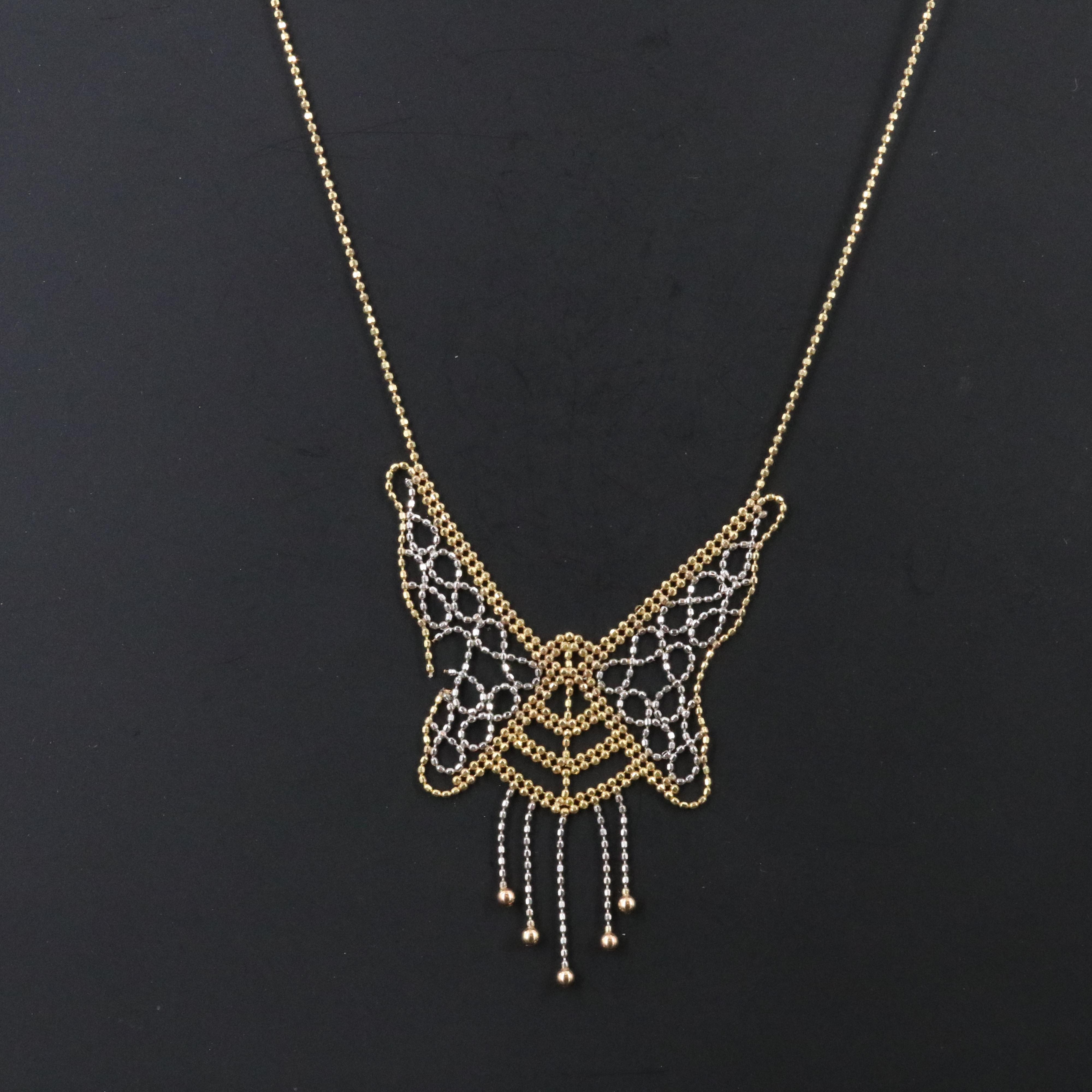 10K Two-Tone Butterfly Bead Necklace