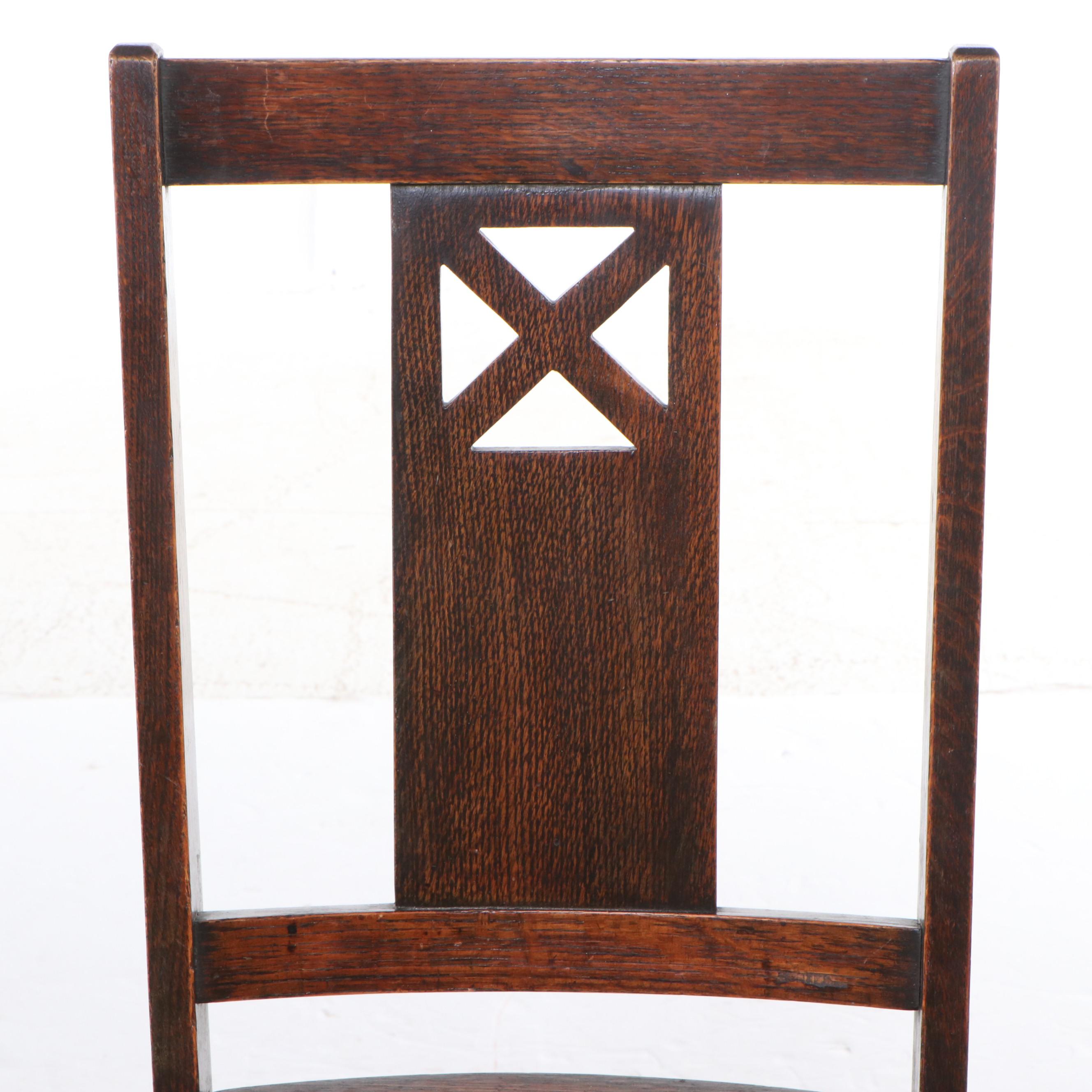 Mission Style Oak Side Chair with Upholstered Ottoman, 20th Century