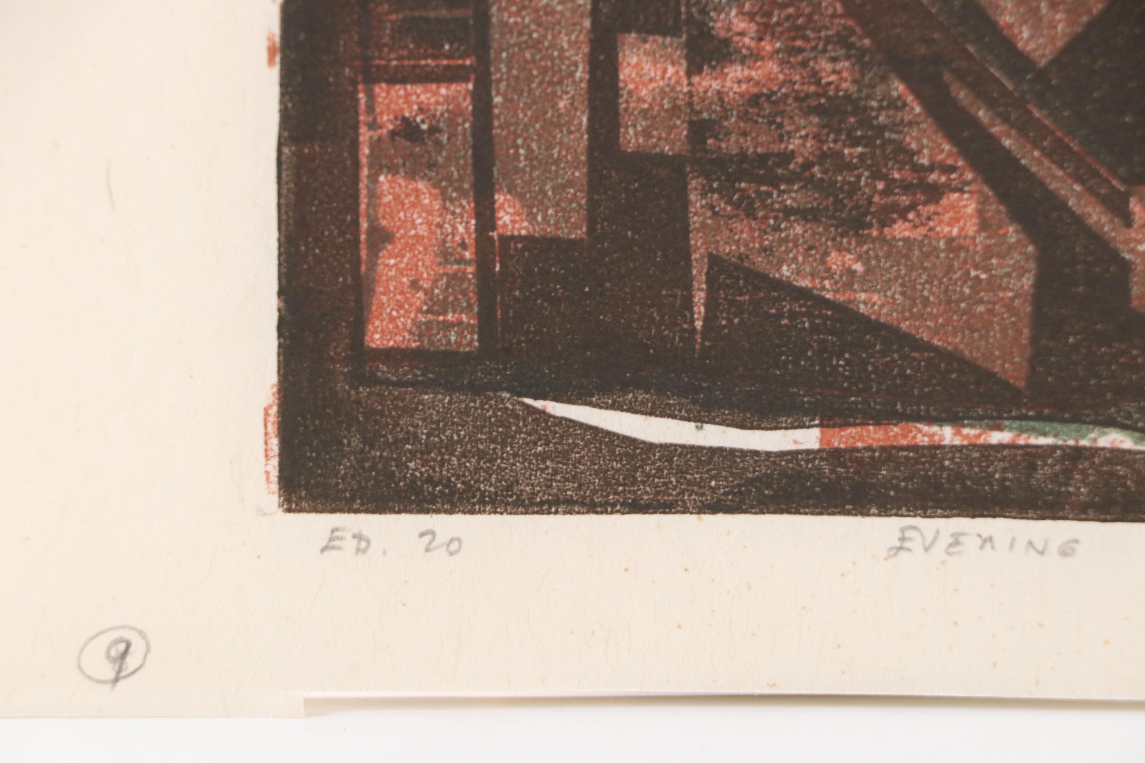 Leonard Maurer Modern Architectual Woodcut "Evening," 1966