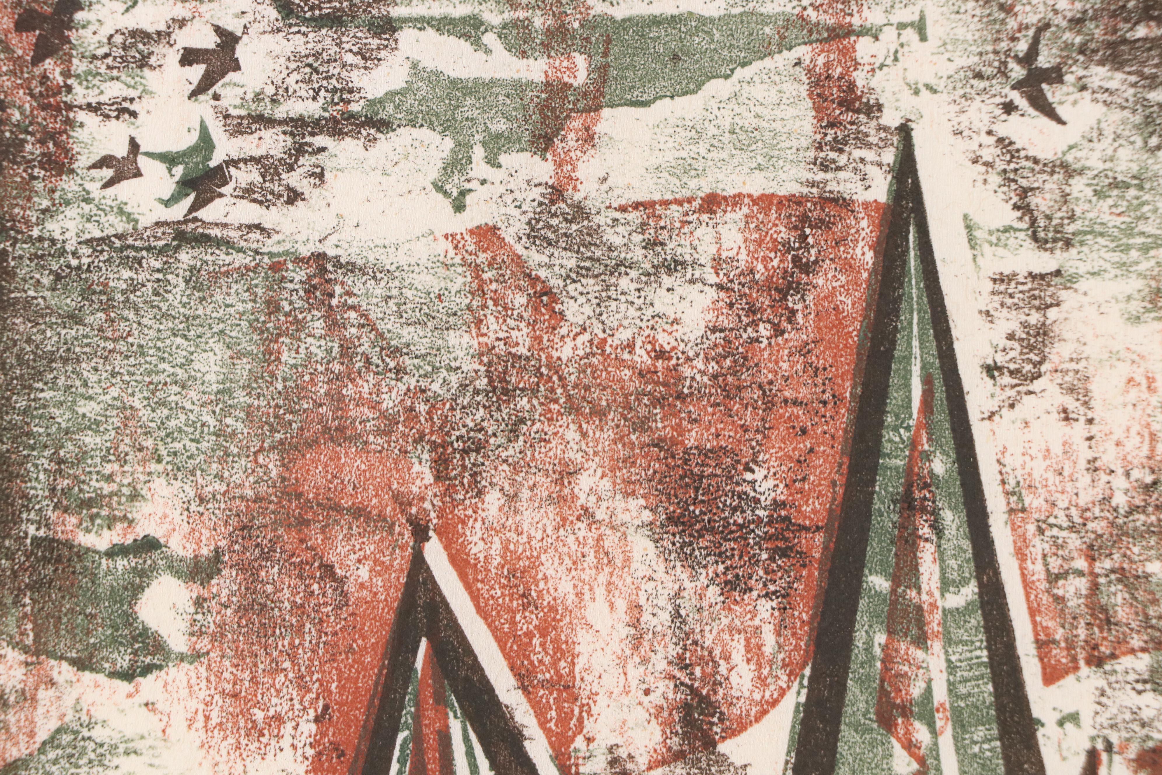 Leonard Maurer Modern Architectual Woodcut "Evening," 1966