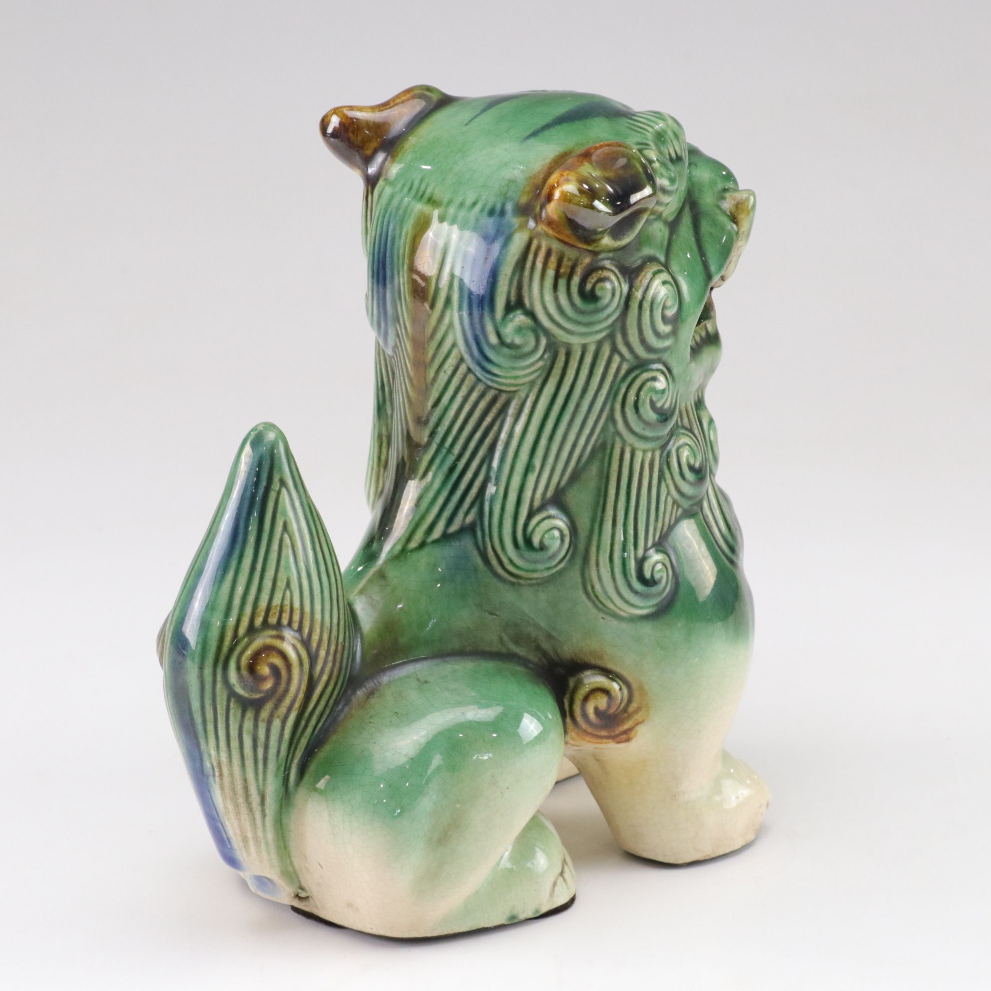 Chinese Sancai Glaze Guardian Lion Figurines, Pair