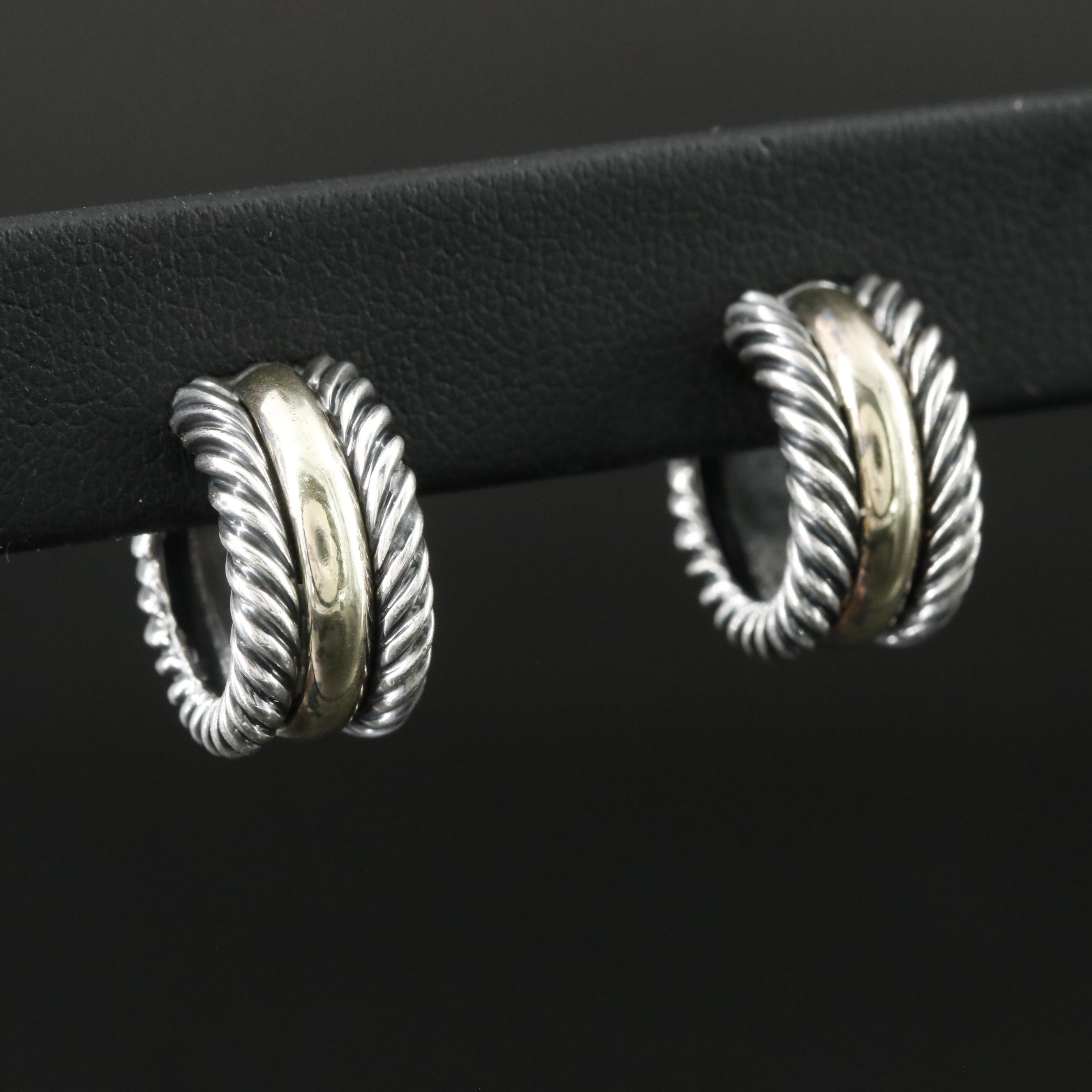 David Yurman Cable Collectibles Sterling Huggie Earrings with 14K Accents