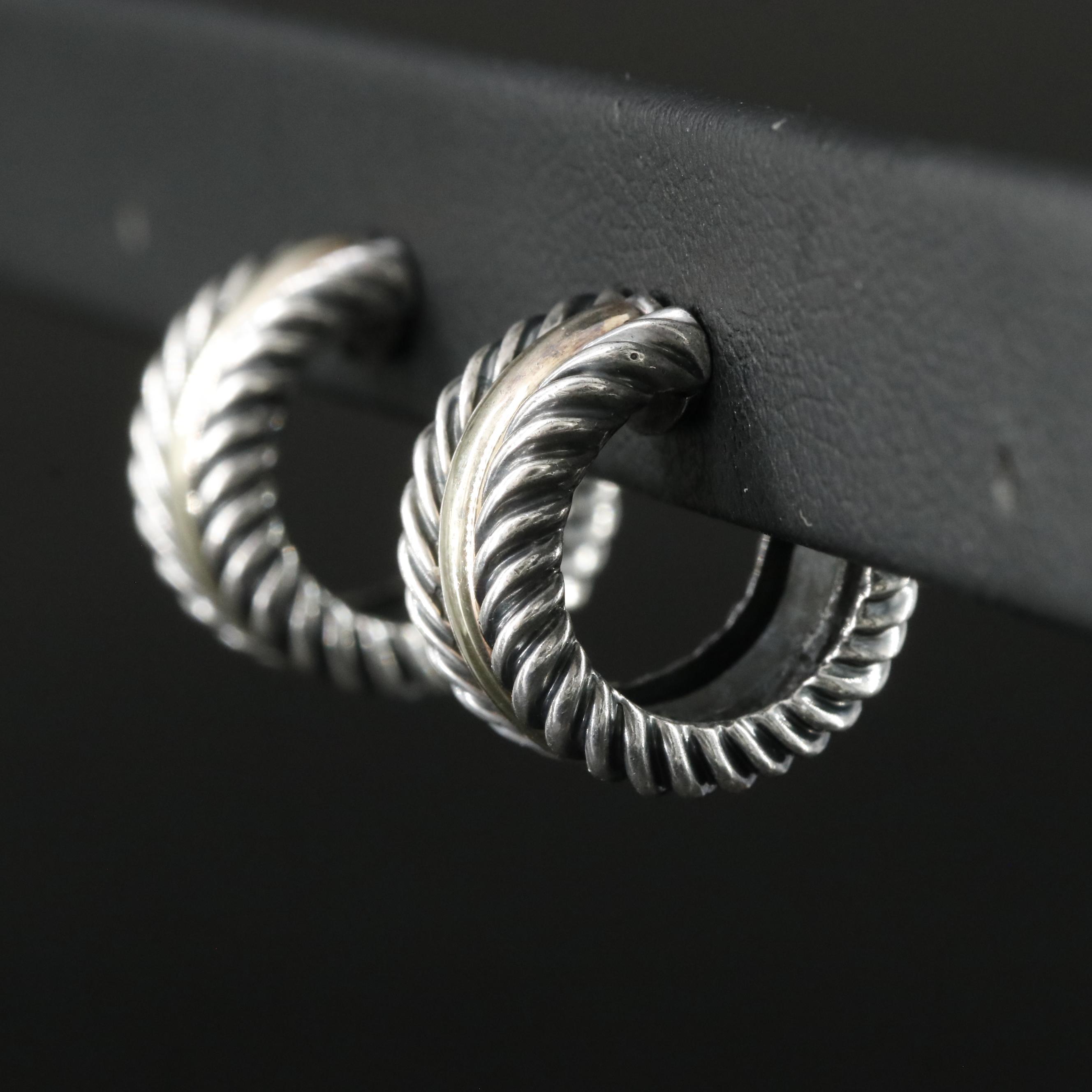 David Yurman Cable Collectibles Sterling Huggie Earrings with 14K Accents