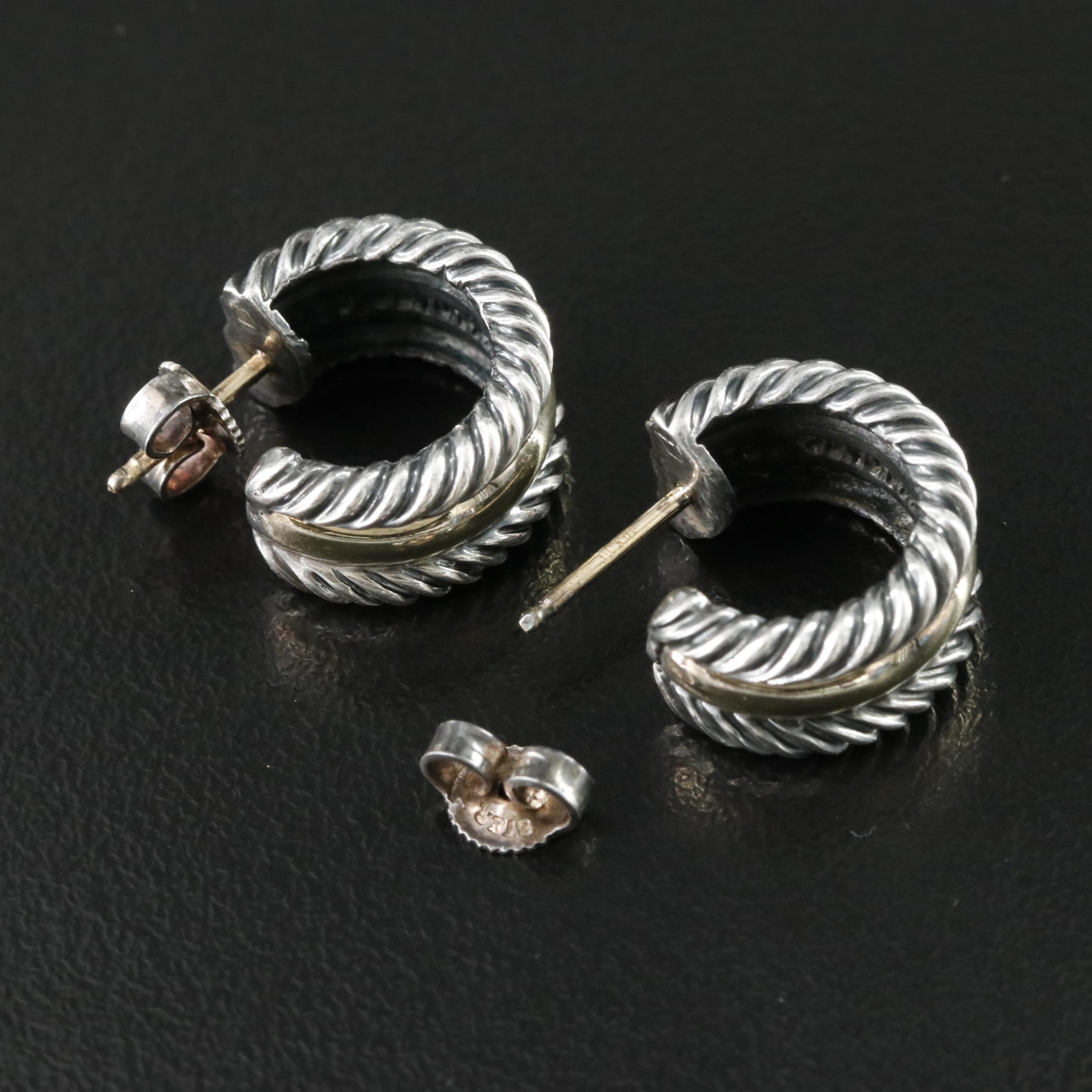David Yurman Cable Collectibles Sterling Huggie Earrings with 14K Accents