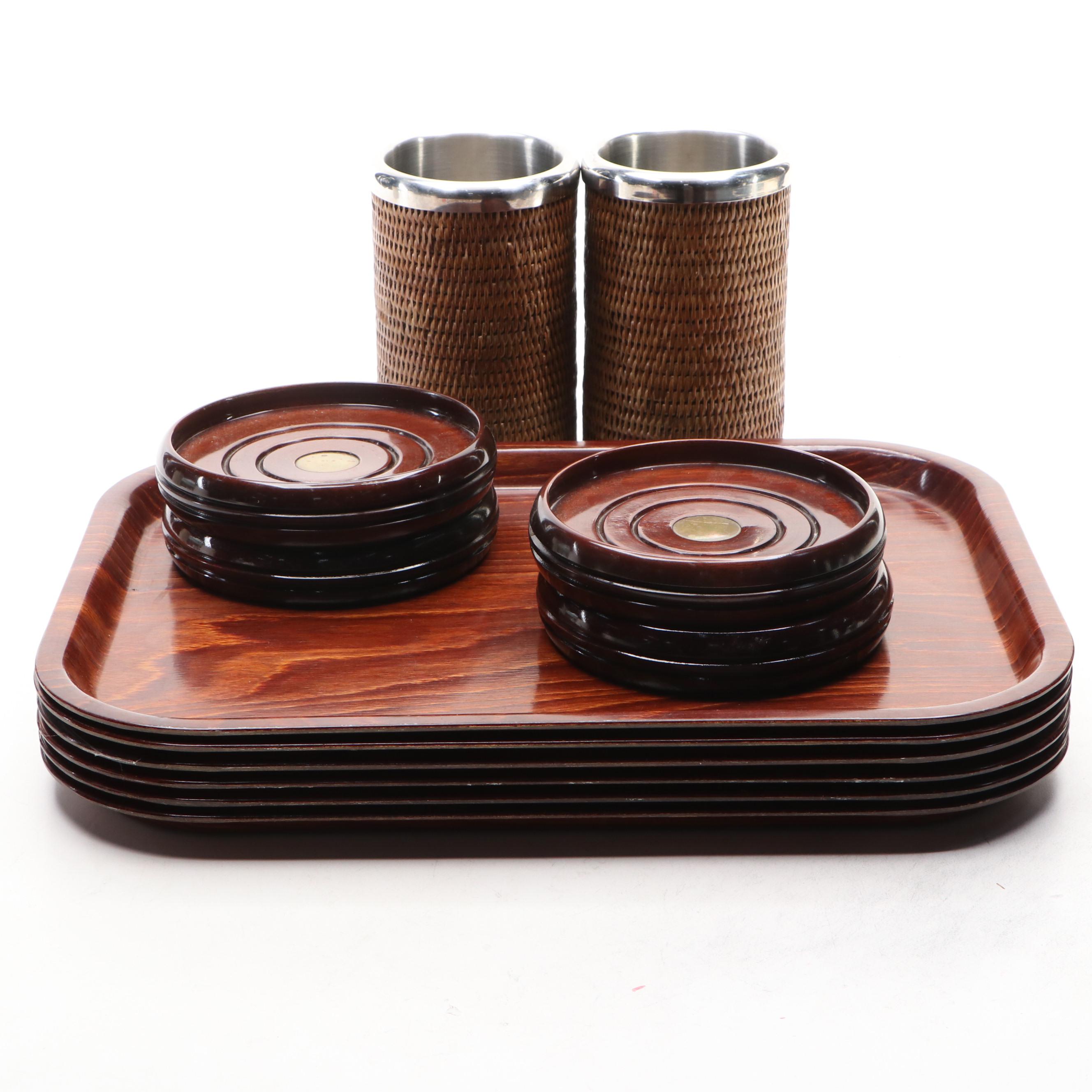 Gerling Sol-Ohligs Wooden Trays with Coasters and Bottle Holders