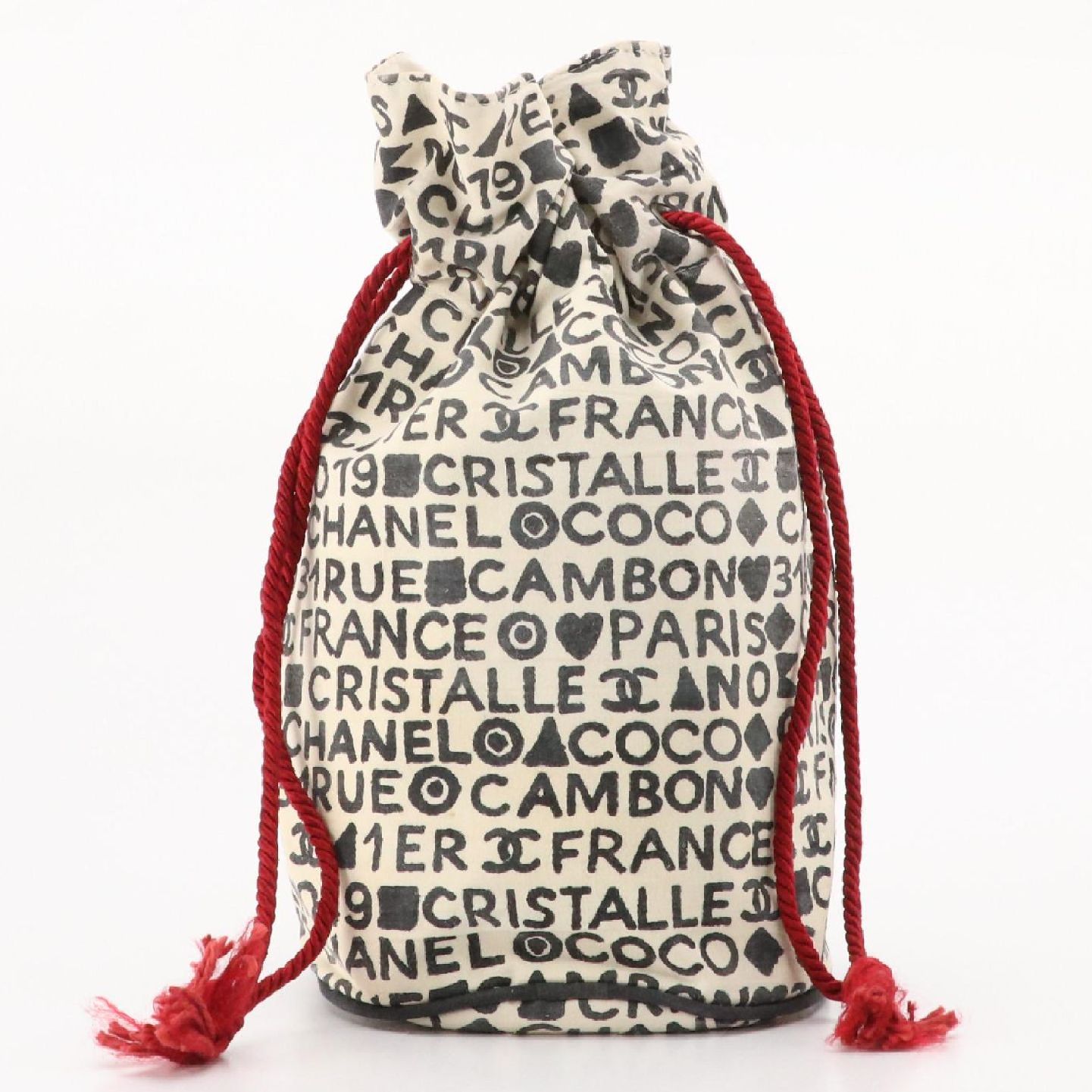 Chanel Drawstring Pouch in Black and White Rue 31 Monogram Canvas