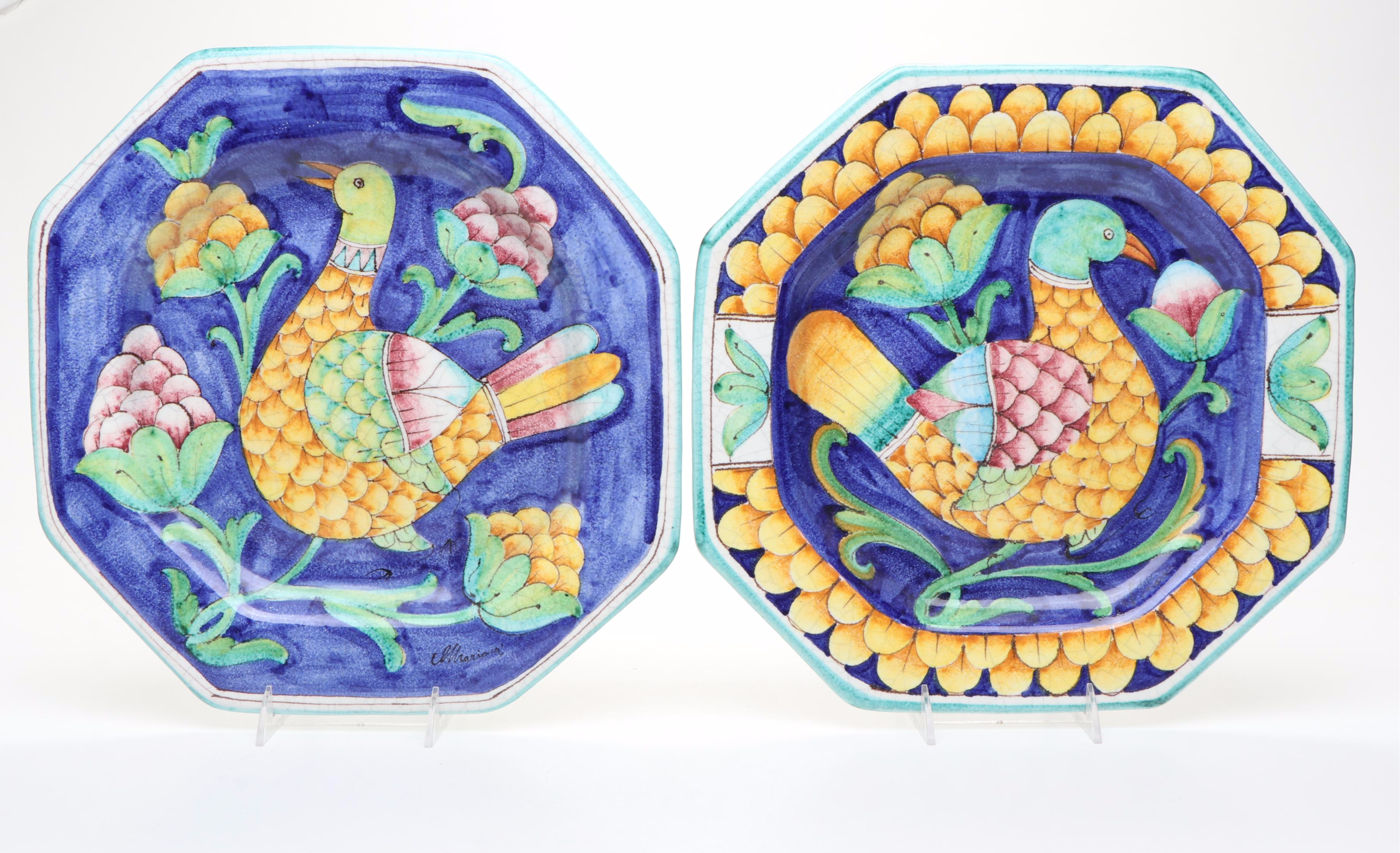 Italian Style Hand-Painted Ceramic Bird Plates