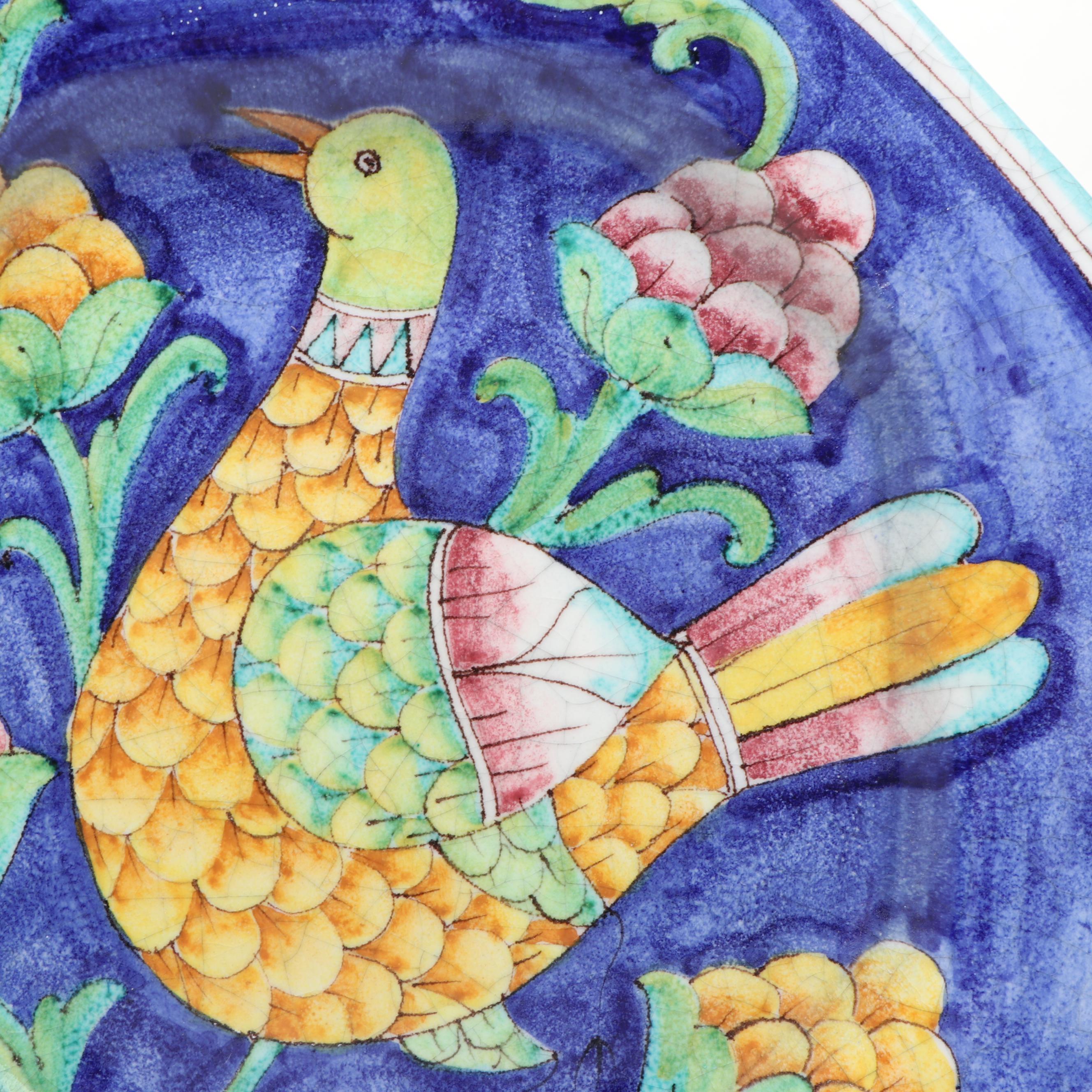 Italian Style Hand-Painted Ceramic Bird Plates
