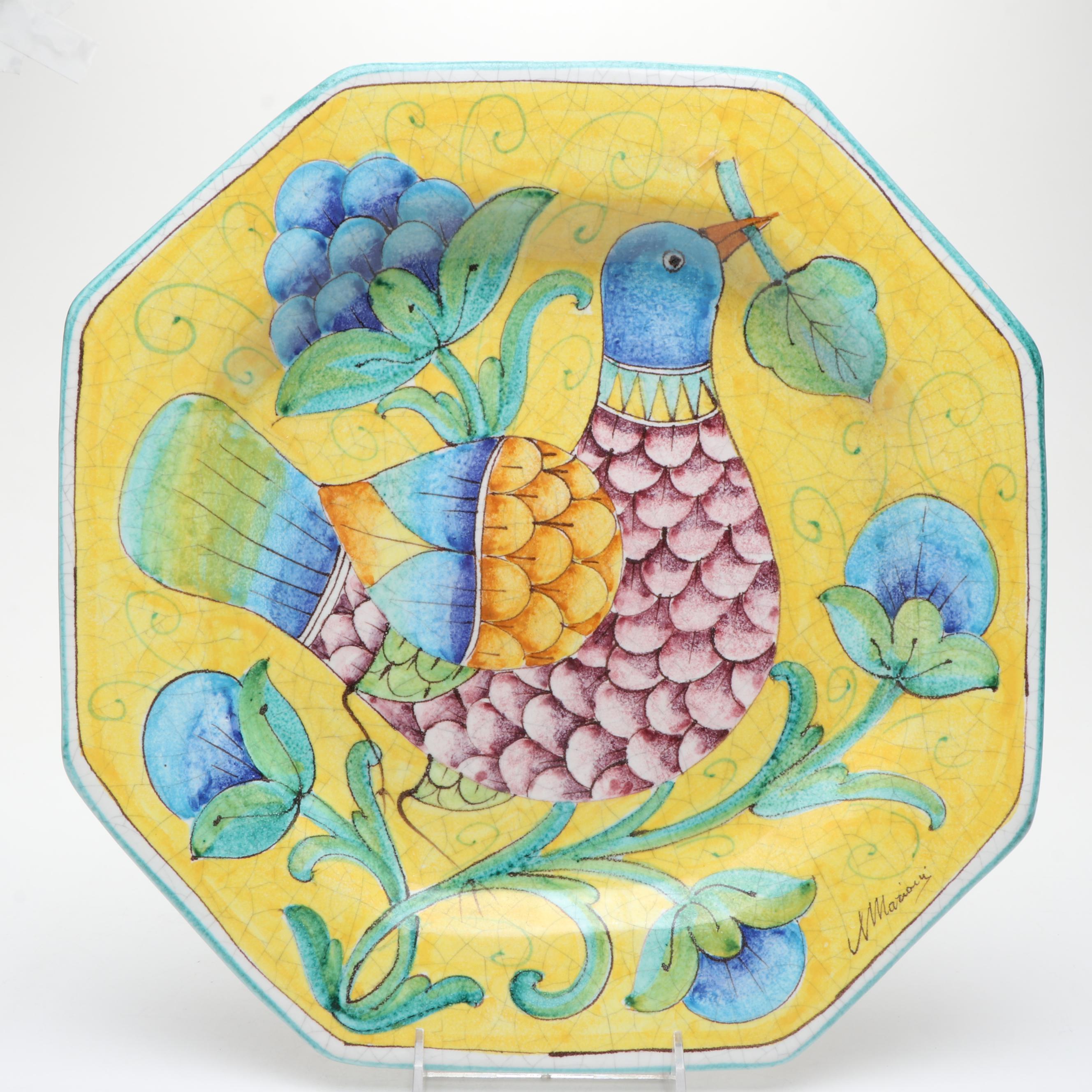 Italian Style Hand-Painted Ceramic Bird Plates
