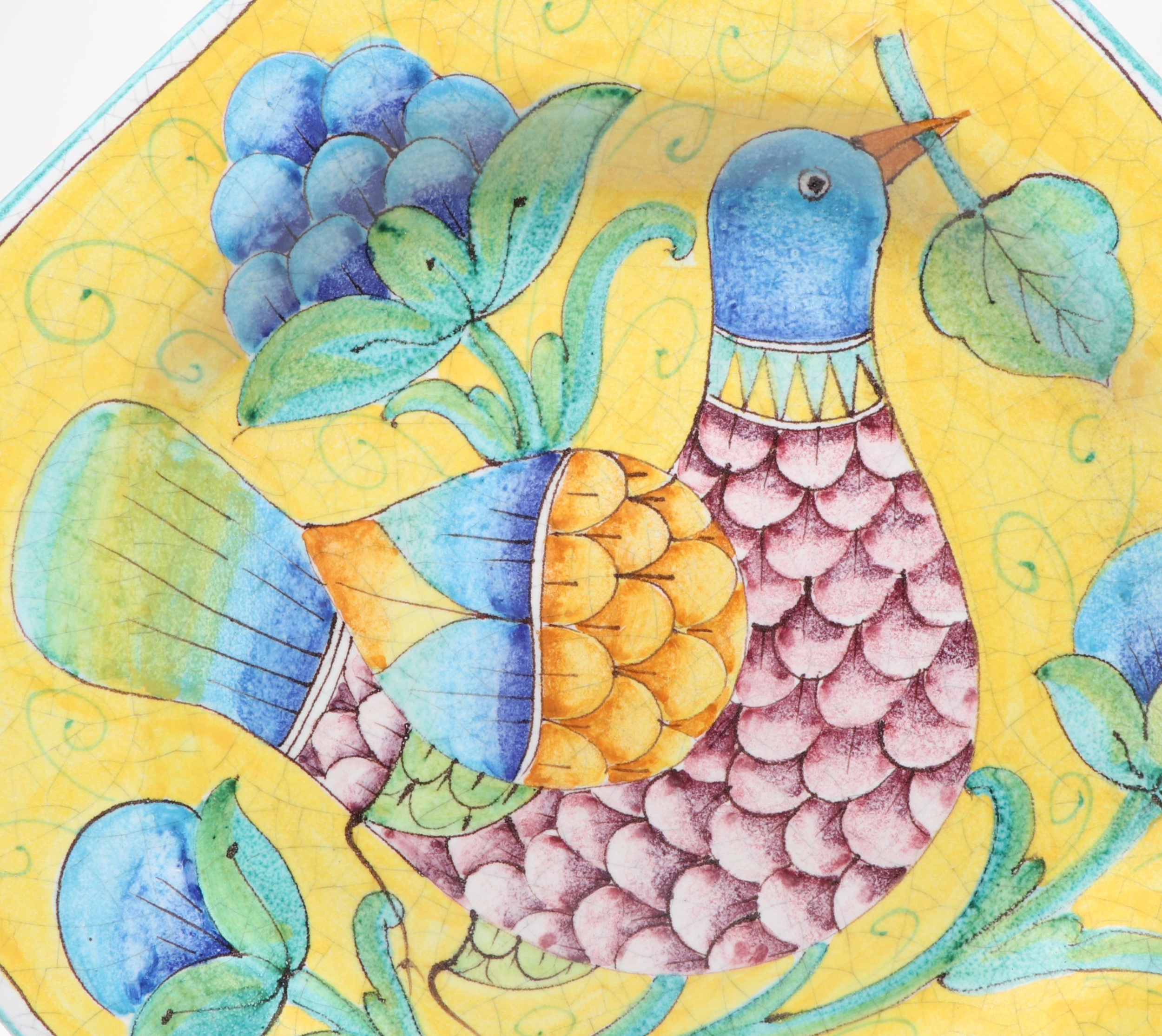 Italian Style Hand-Painted Ceramic Bird Plates