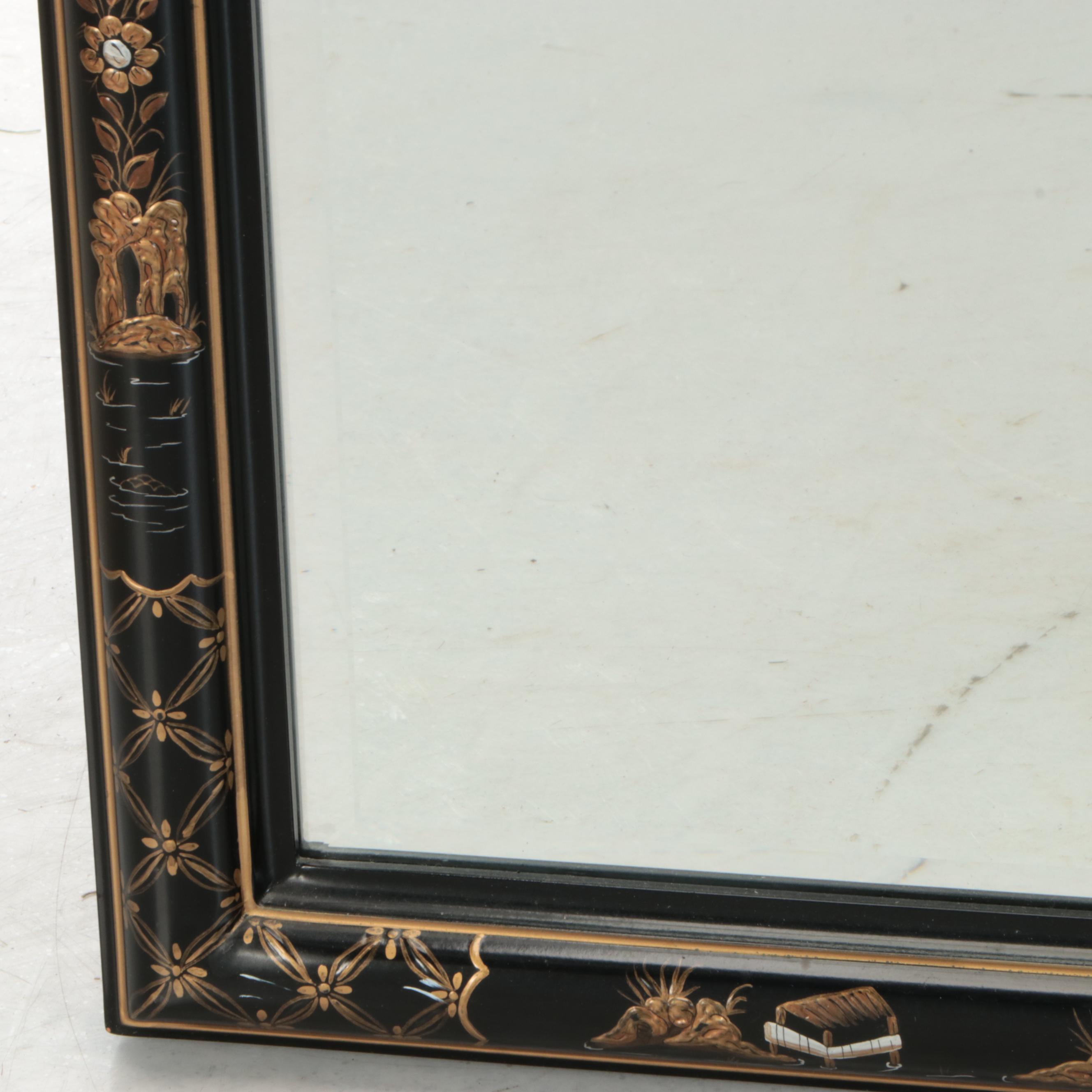 Henredon Chinoiserie Style Painted Wood Wall Mirror