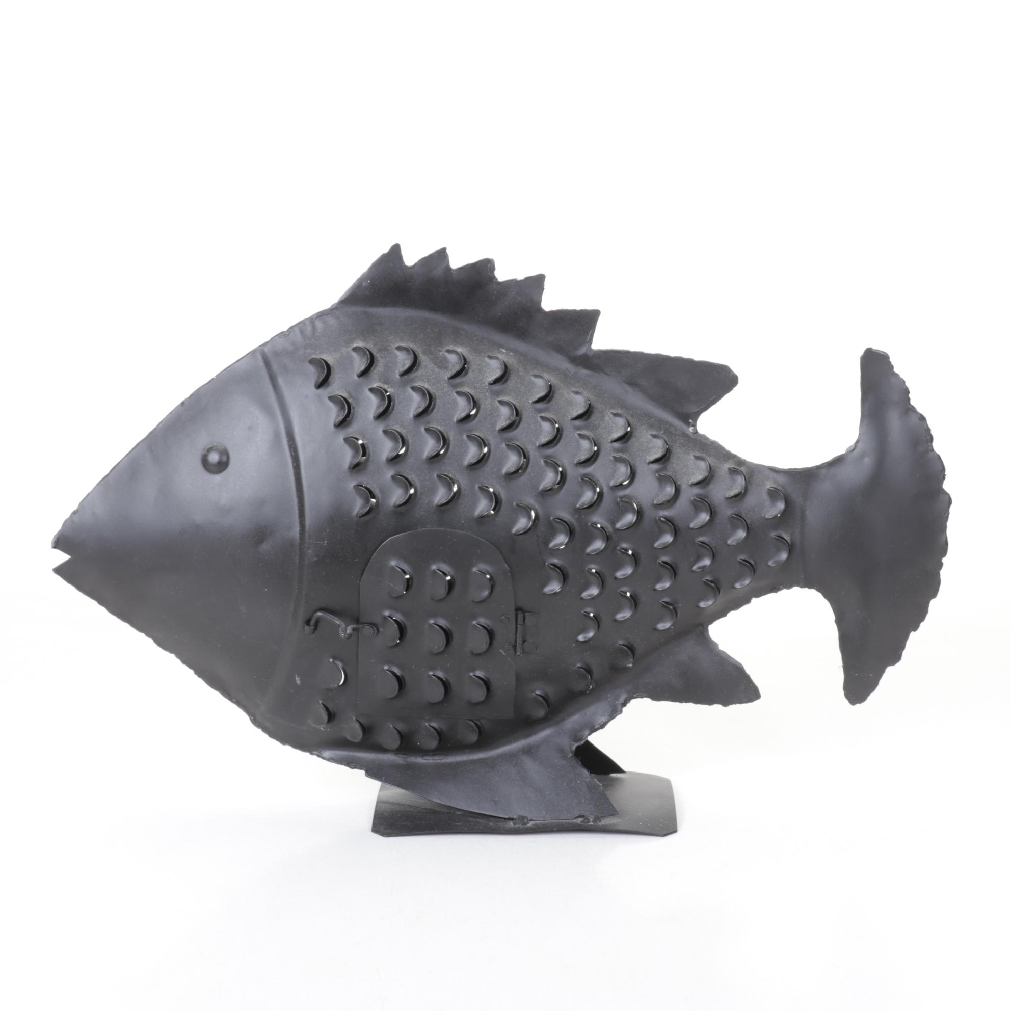 Metal Tabletop Fish Lantern for Use With Tea Light