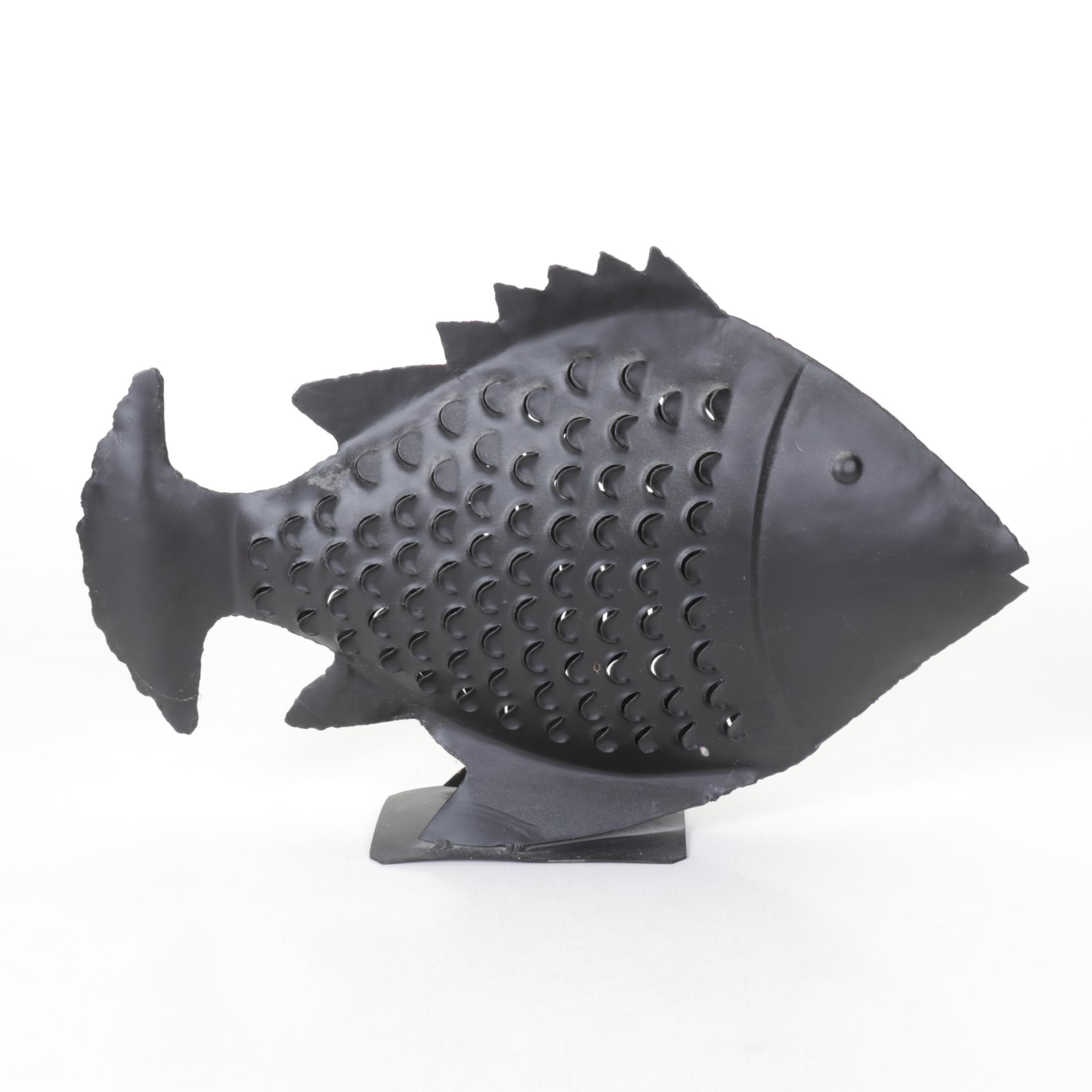 Metal Tabletop Fish Lantern for Use With Tea Light