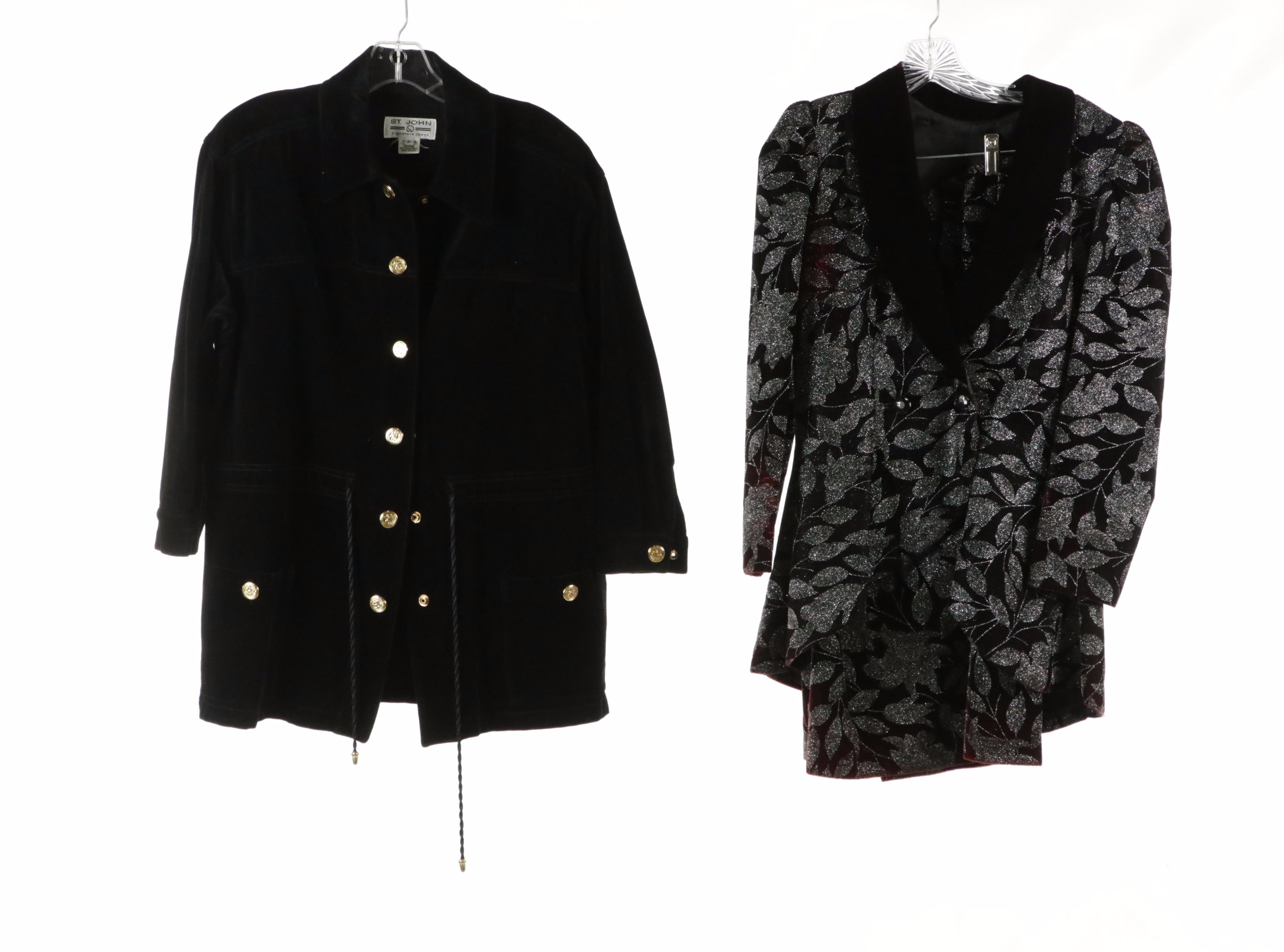 St. John Snap-Front Jacket, Knit Dress and Belt, Jessica McClintock Dress & More