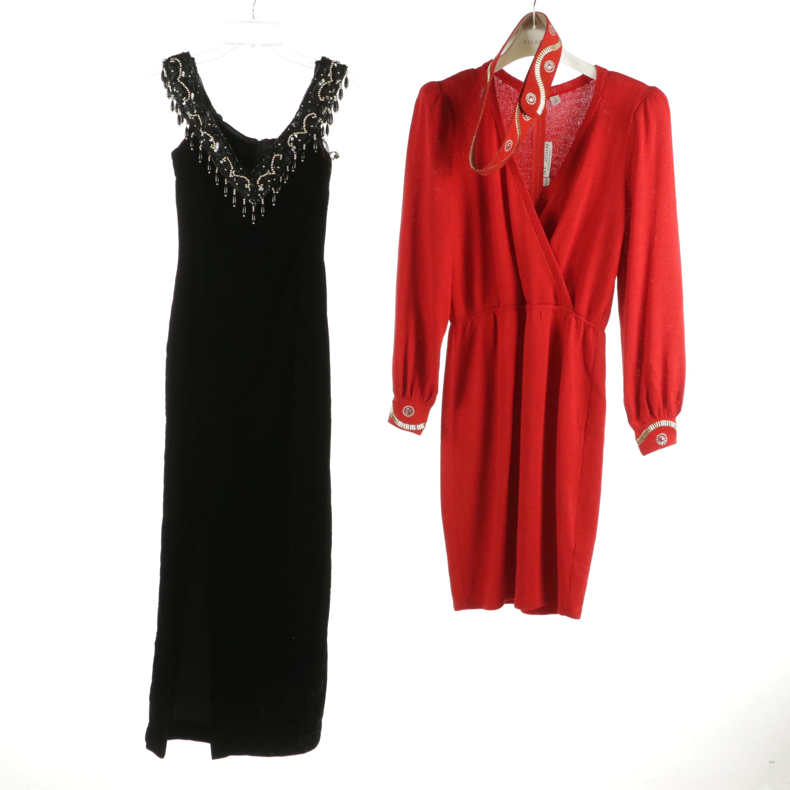 St. John Snap-Front Jacket, Knit Dress and Belt, Jessica McClintock Dress & More