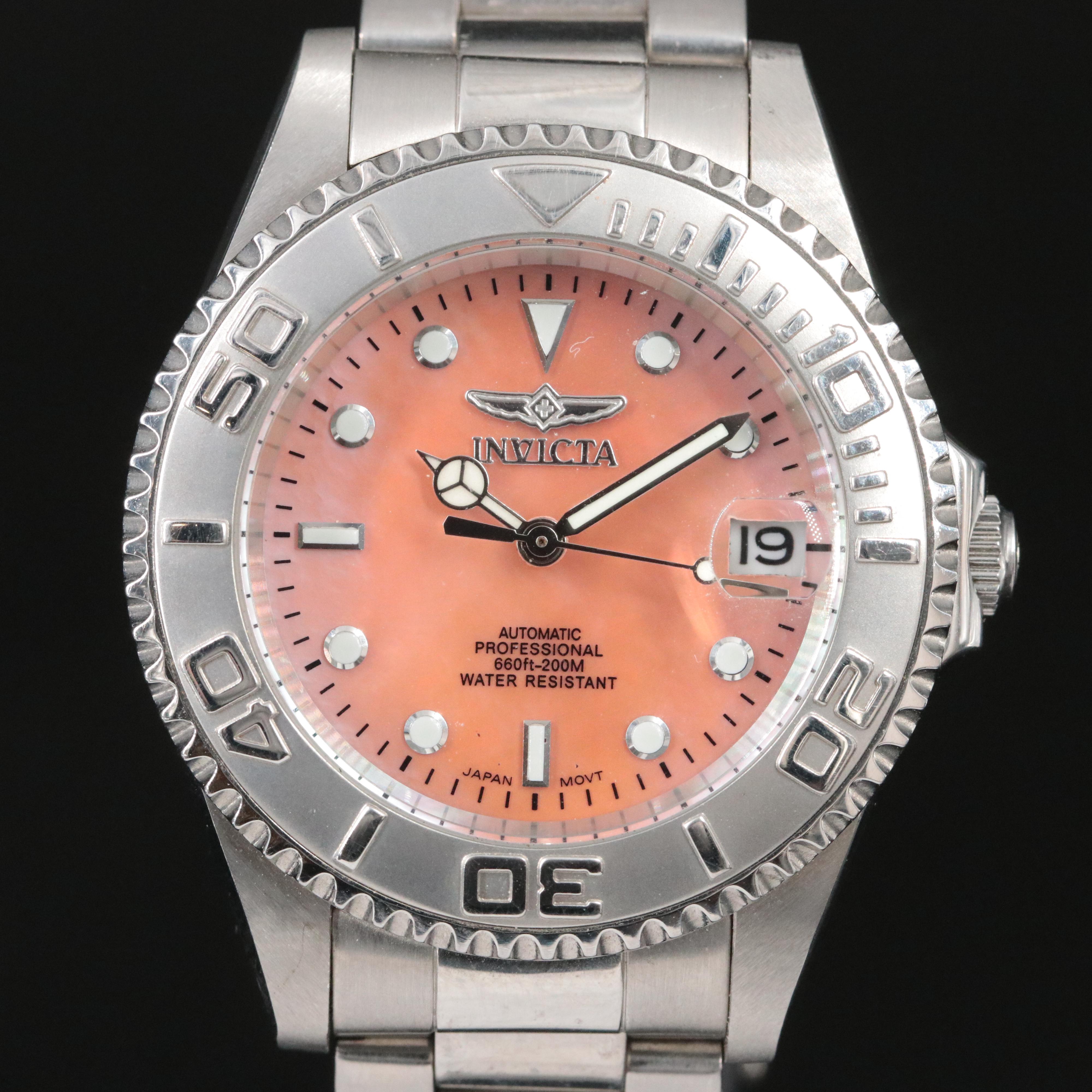 Invicta Pink Mother-of-Pearl Dial Stainless Steel Professional 200 Meters Watch