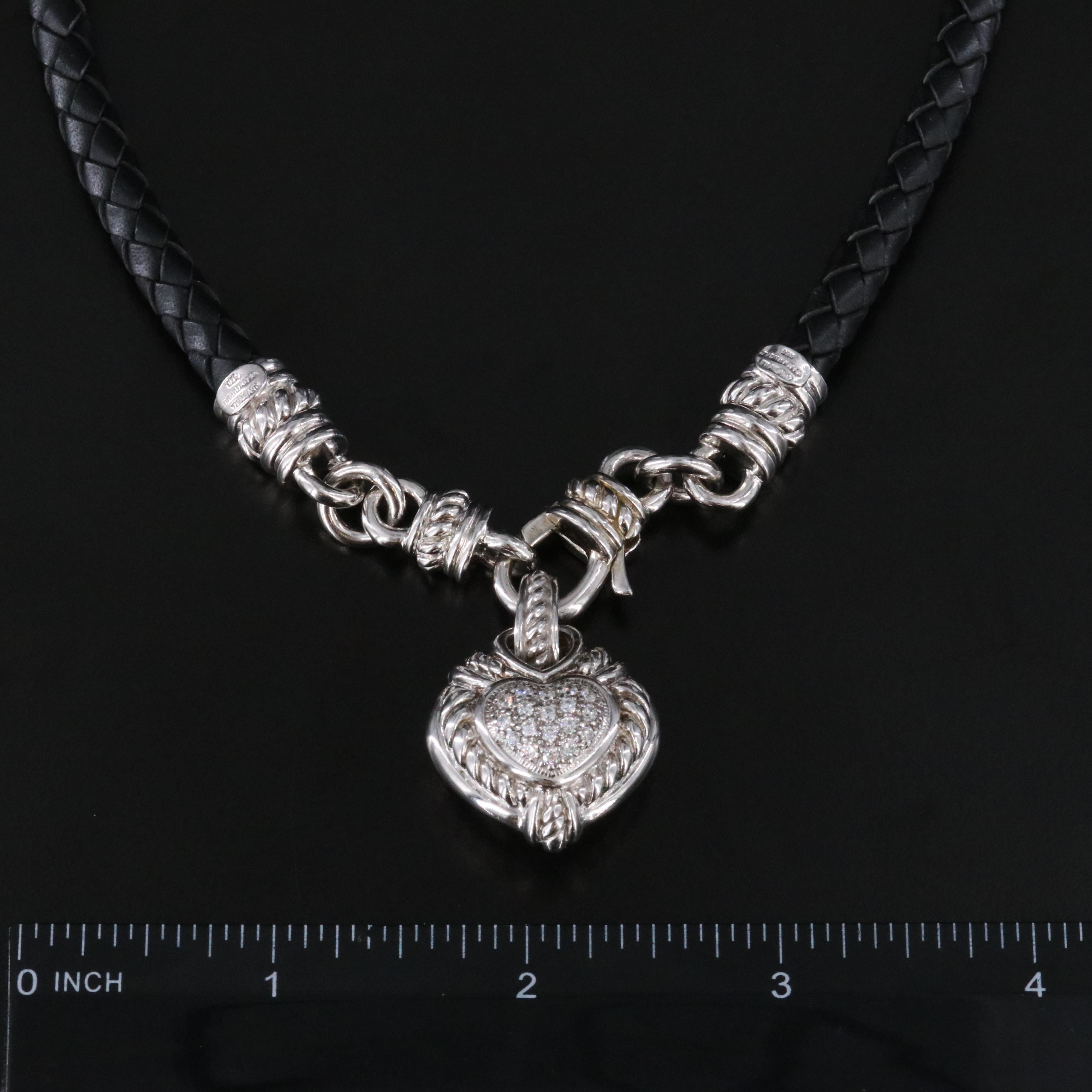 Judith Ripka Sterling CZ Heart Enhancer Pendant on Braided Necklace